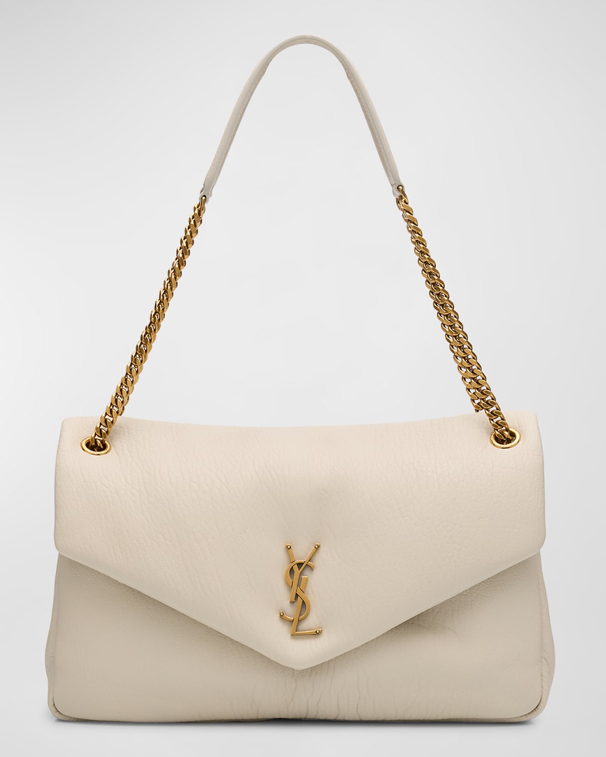 Saint Laurent Calypso Large Ysl Shoulder Bag In Leather In Crema Soft