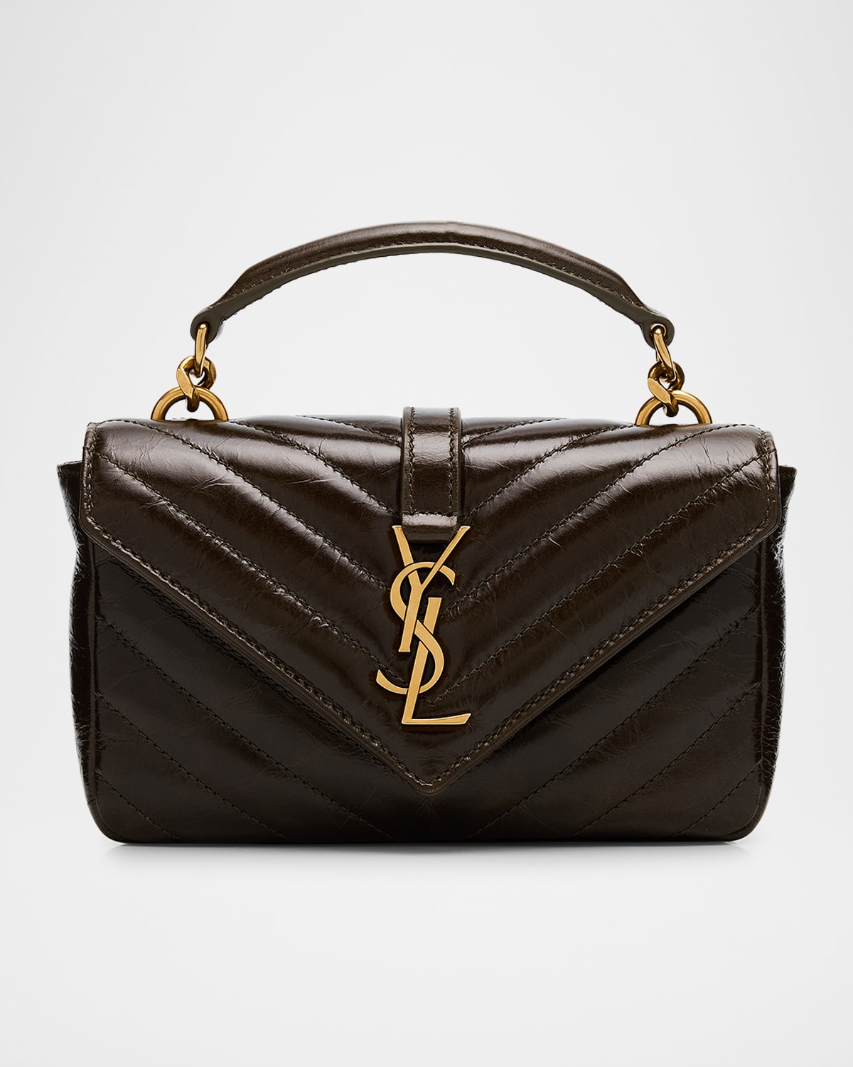 Saint Laurent College Mini Ysl Quilted Crossbody Bag In Light Musk