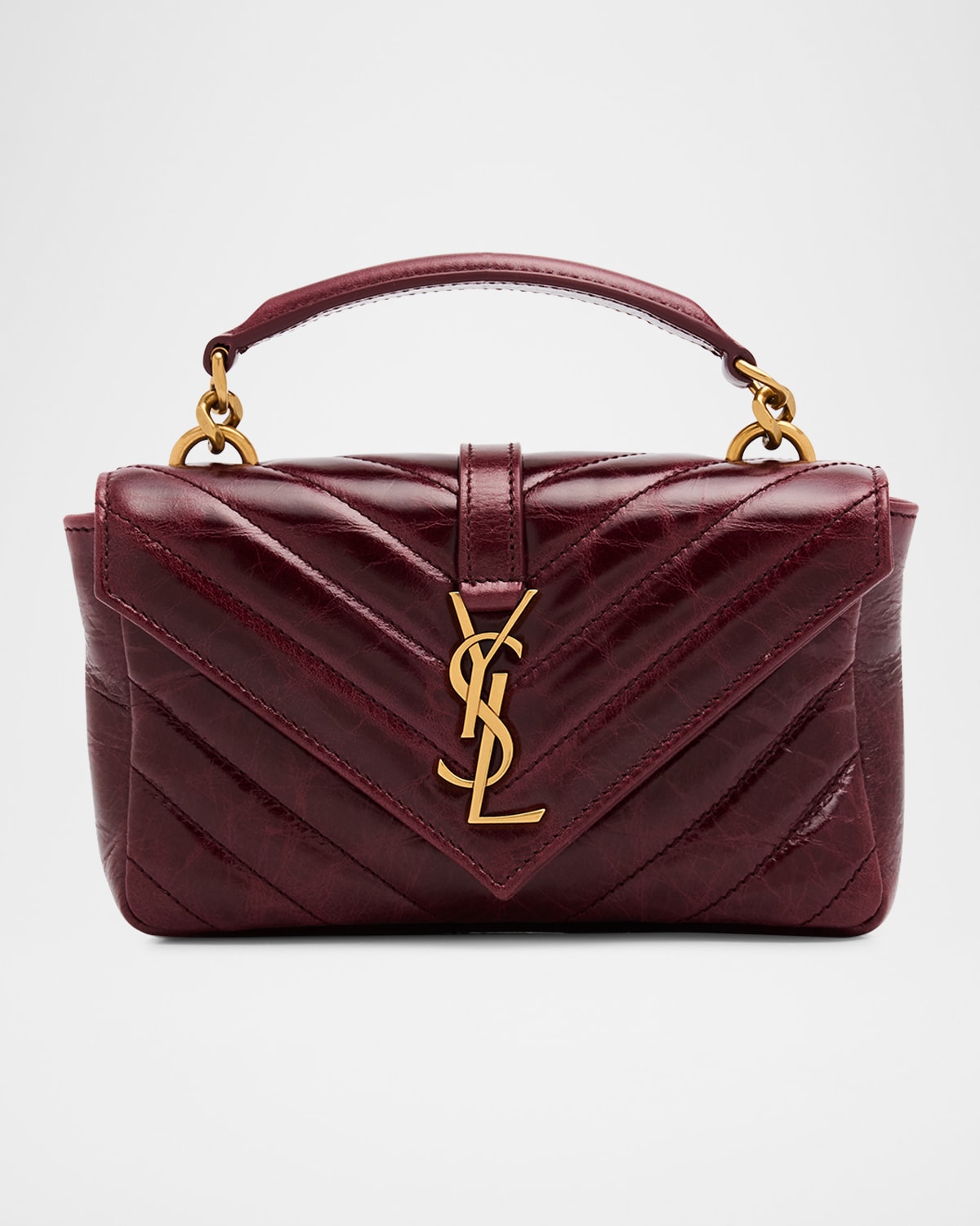 Saint Laurent College Mini Ysl Quilted Crossbody Bag In Rouge Cabernet