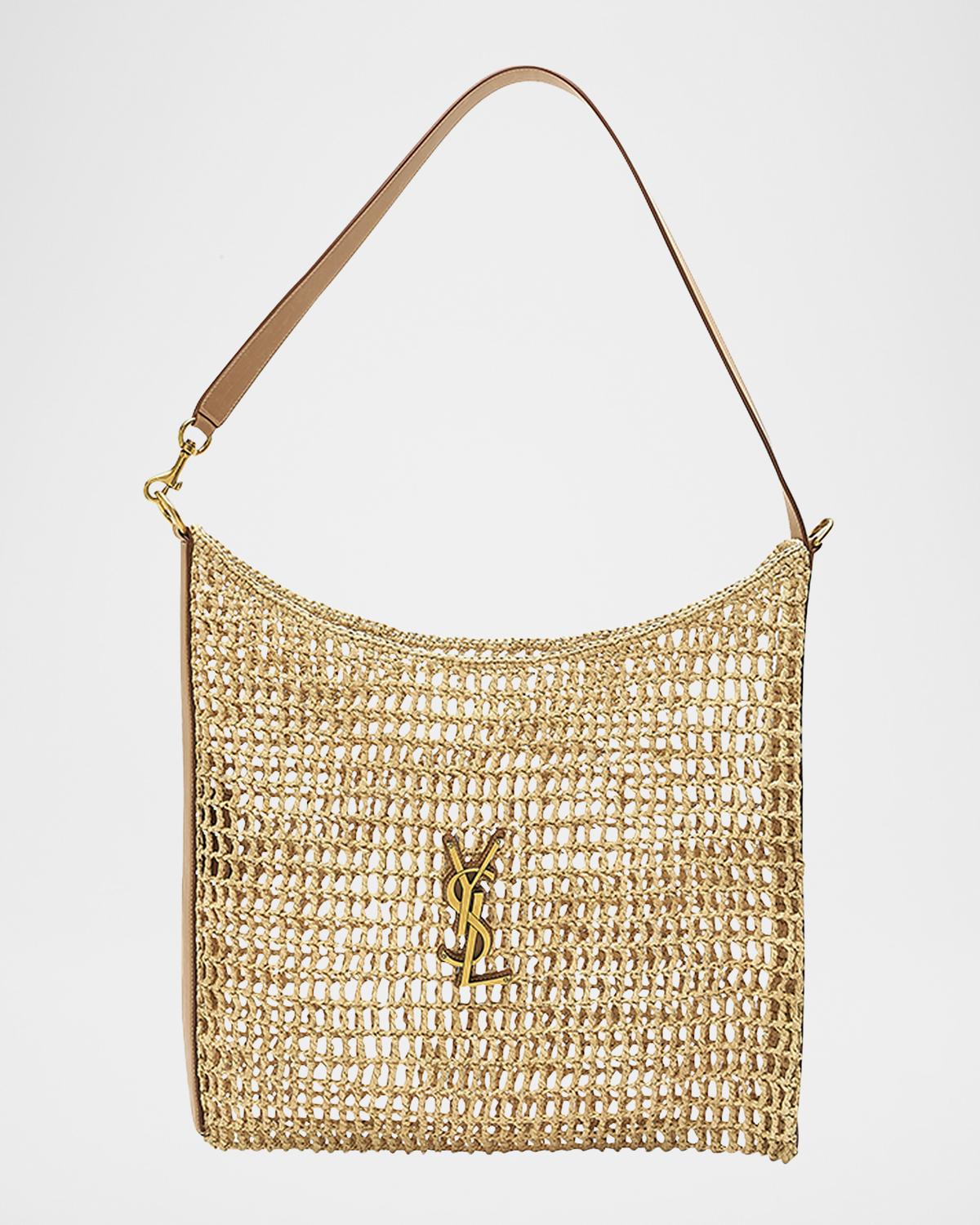Oxalis YSL Monogram Shoulder Bag in Raffia with Bronze Hardware