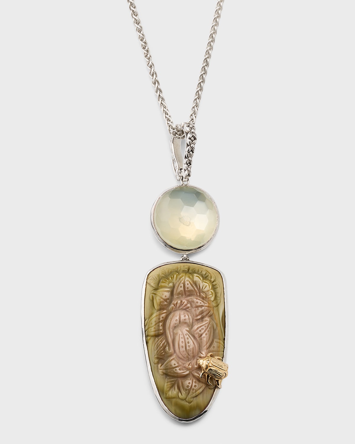 Faceted Moonstone and Hand Carved Imperial Jasper Pendant