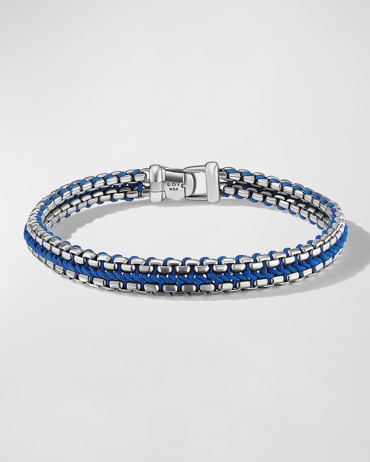 David Yurman Men's Woven Box Chain Bracelet In Sterling Silver With Nylon, 10mm, 5.5"l In Blue