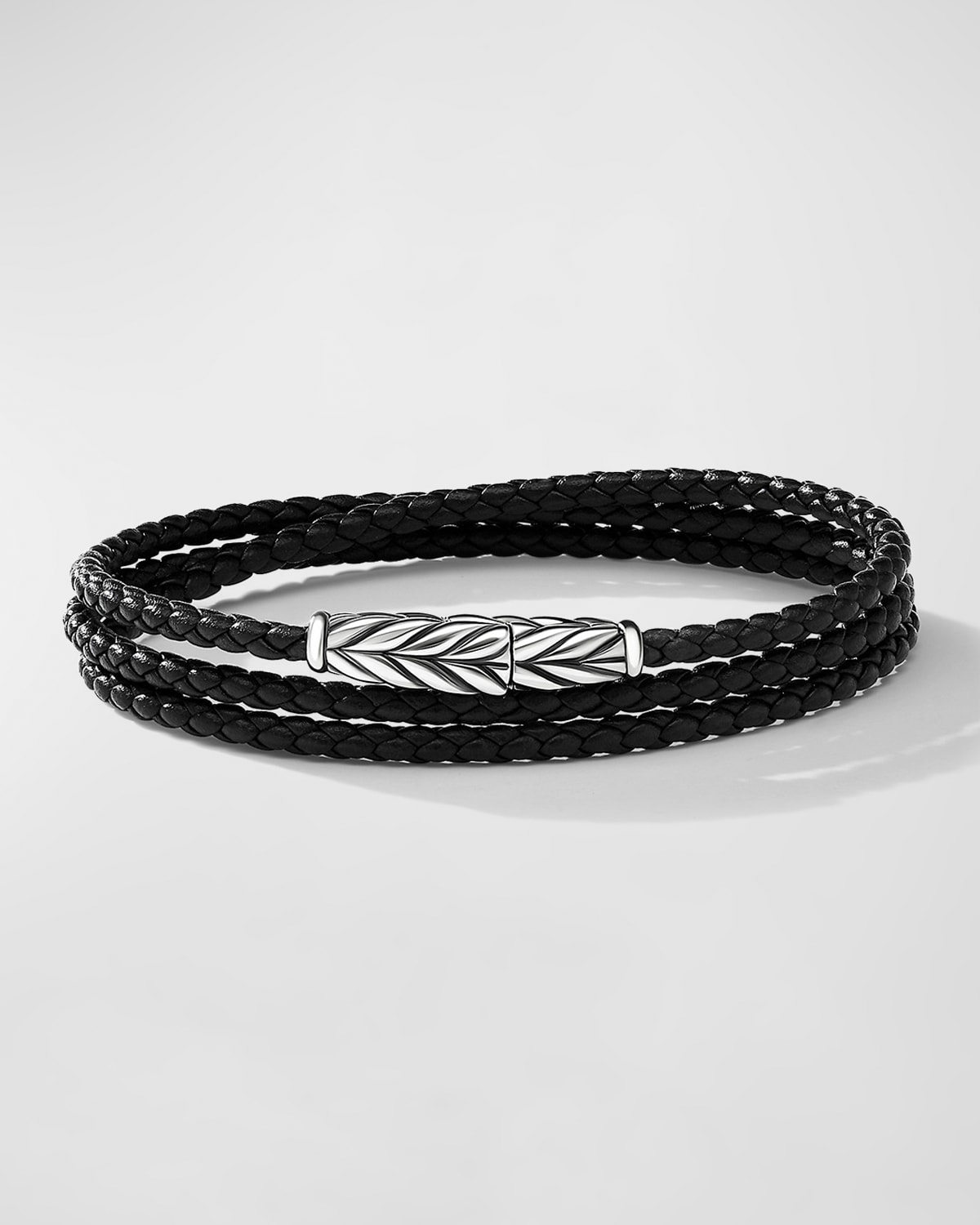 David Yurman Men's Chevron Triple Wrap Leather Bracelet With Silver, 3mm, 5.5"l In Black