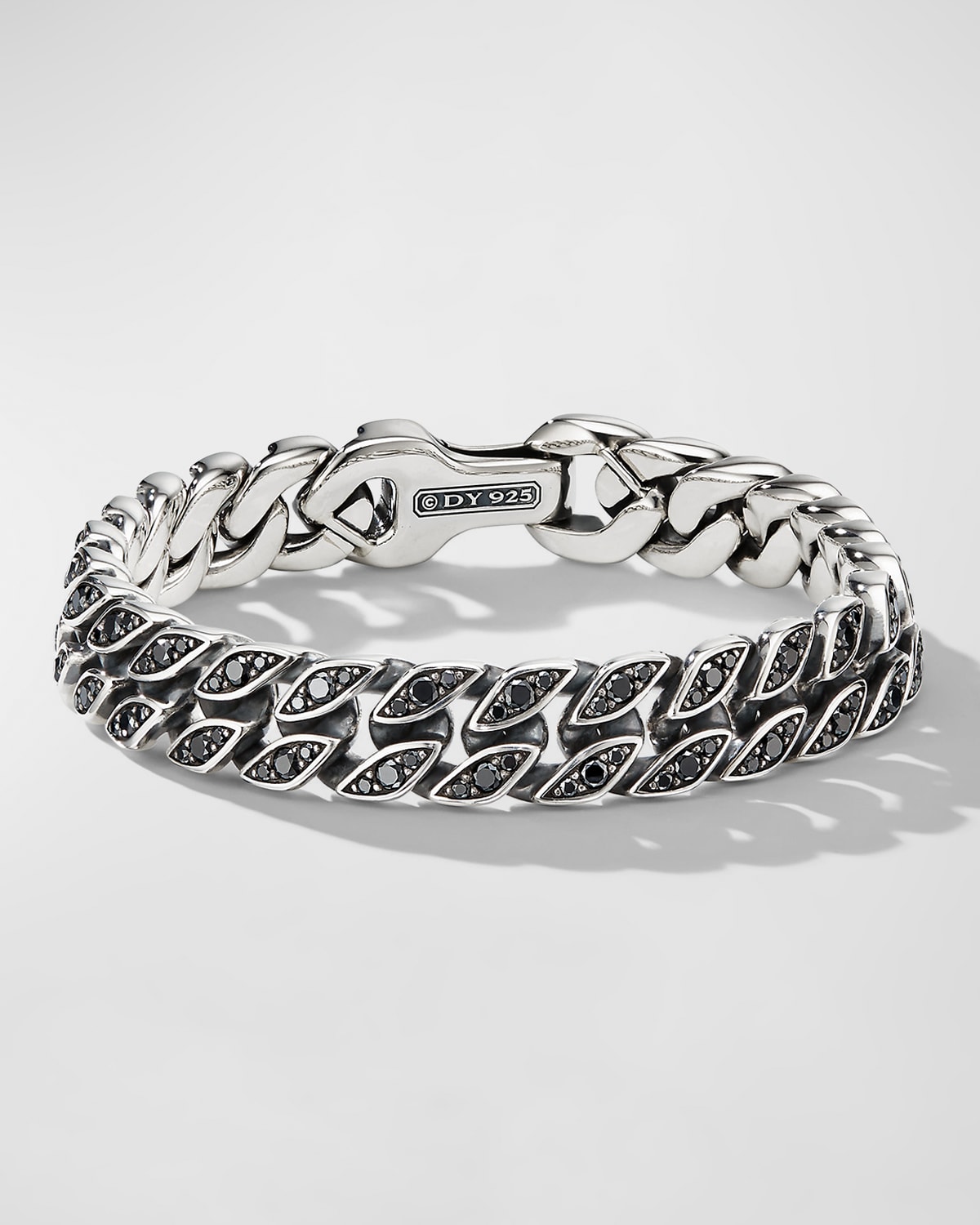 David Yurman Men's Curb Chain Bracelet In Sterling Silver With Pave Black Diamonds, 11.5mm, 7.5"l