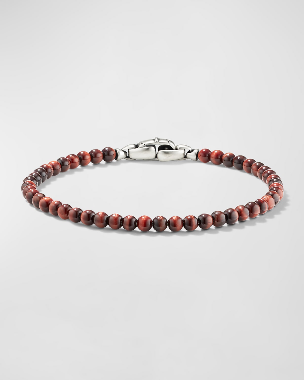 David Yurman Men's Spiritual Beads Bracelet In Silver With Red Tigers Eye, 4mm, 5.5"l In Red Tiger's Eye