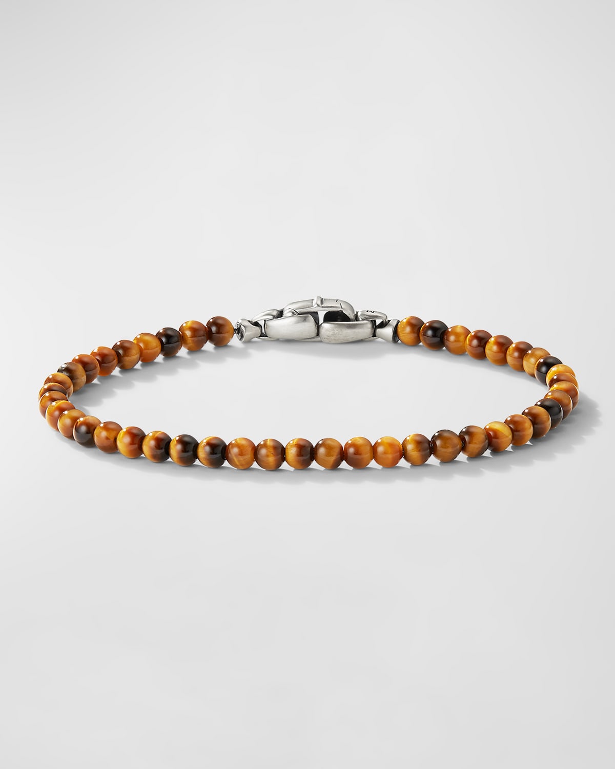 David Yurman Men's Spiritual Beads Bracelet In Silver With Tigers Eye, 4mm, 5.5"l In Tiger's Eye