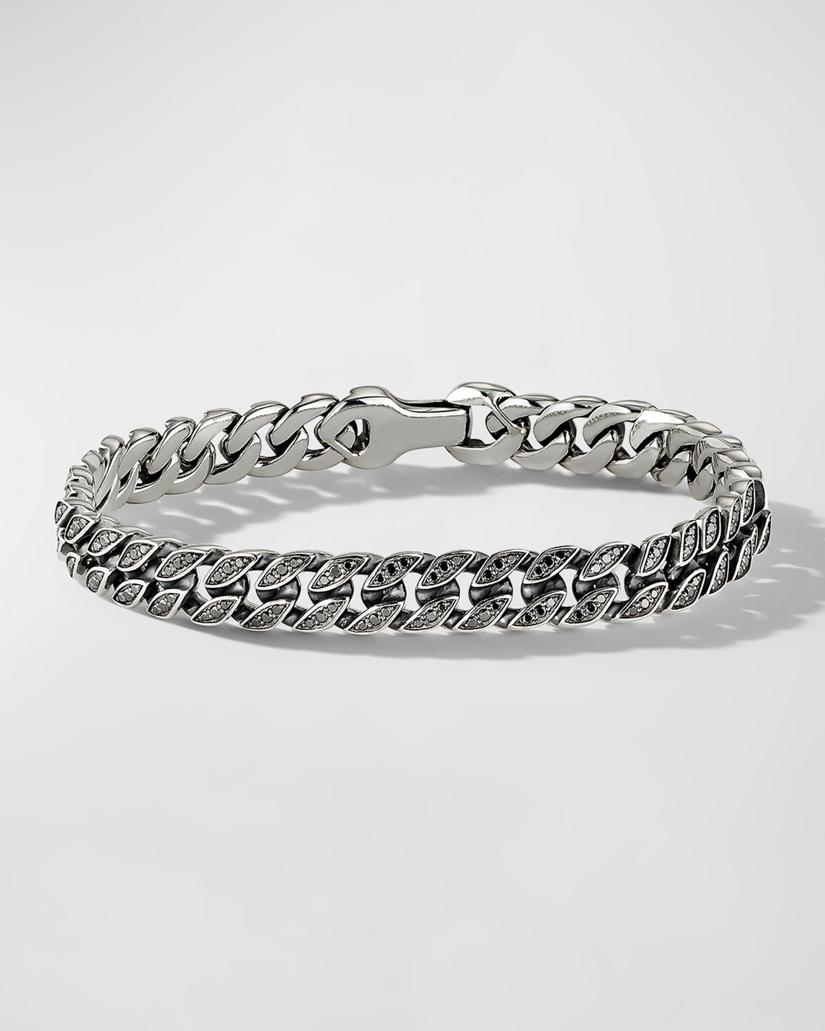 Men's Curb Chain Bracelet in Silver with Diamonds, 8mm, 6.5"L