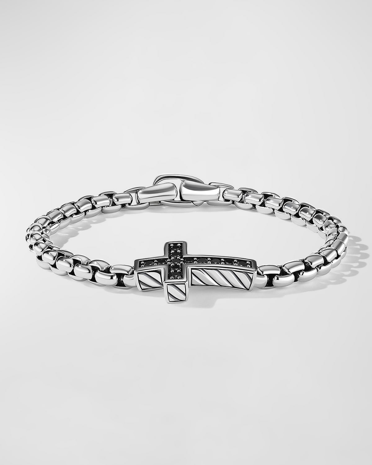 David Yurman Men's Pave Cross Bracelet In Silver With Black Diamonds, 5mm, 5.5"l