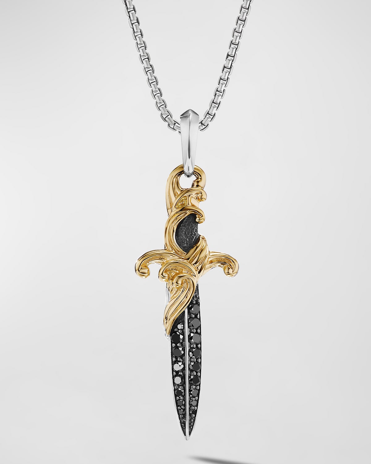 David Yurman Men's Waves Dagger Amulet In Silver With 18k Gold And Black Diamonds, 43.8mm
