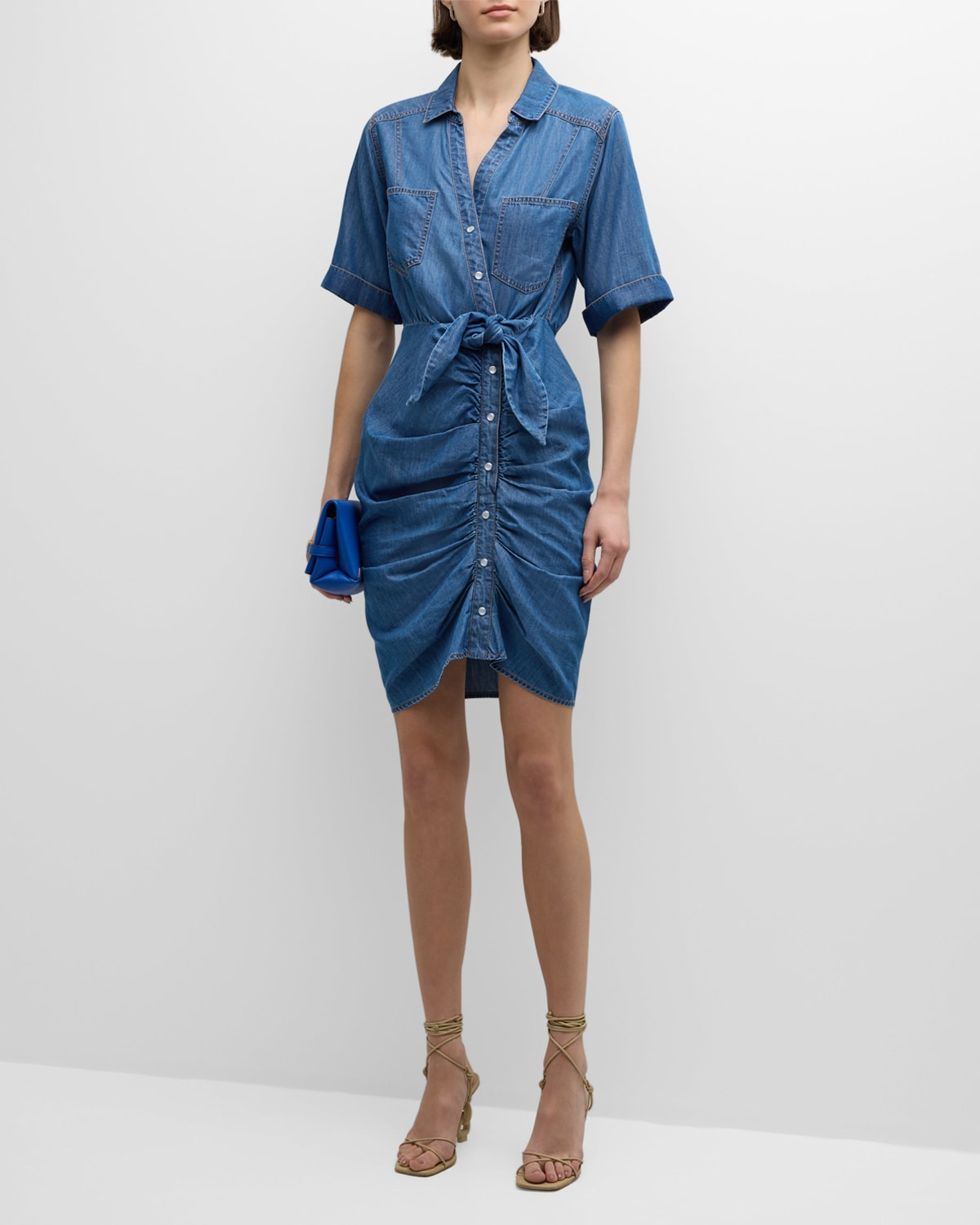 Veronica Beard Jeans Hensley Ruched Chambray Dress In Cornflower