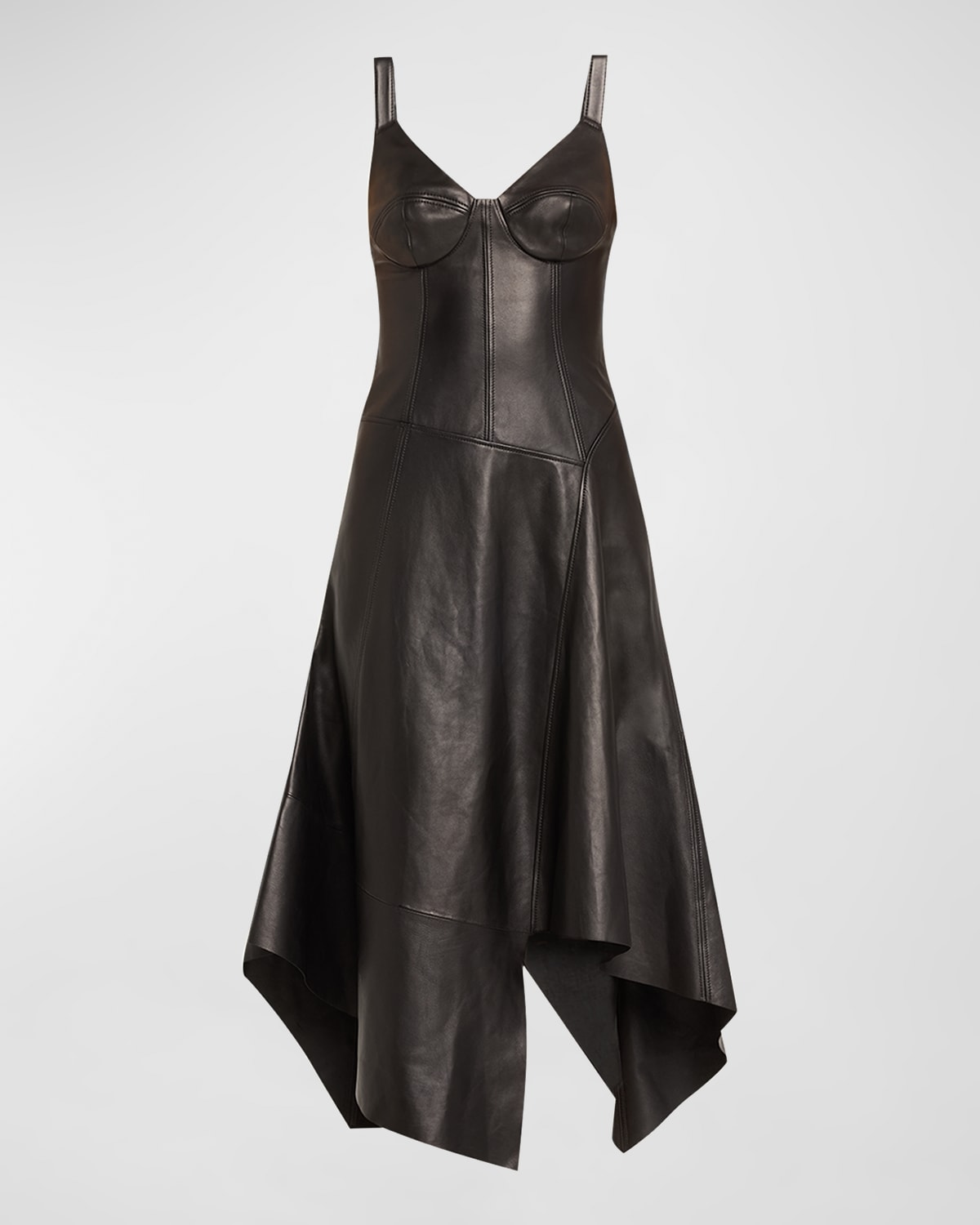 JASON WU COLLECTION LEATHER MIDI DRESS WITH ASYMMETRIC SKIRT