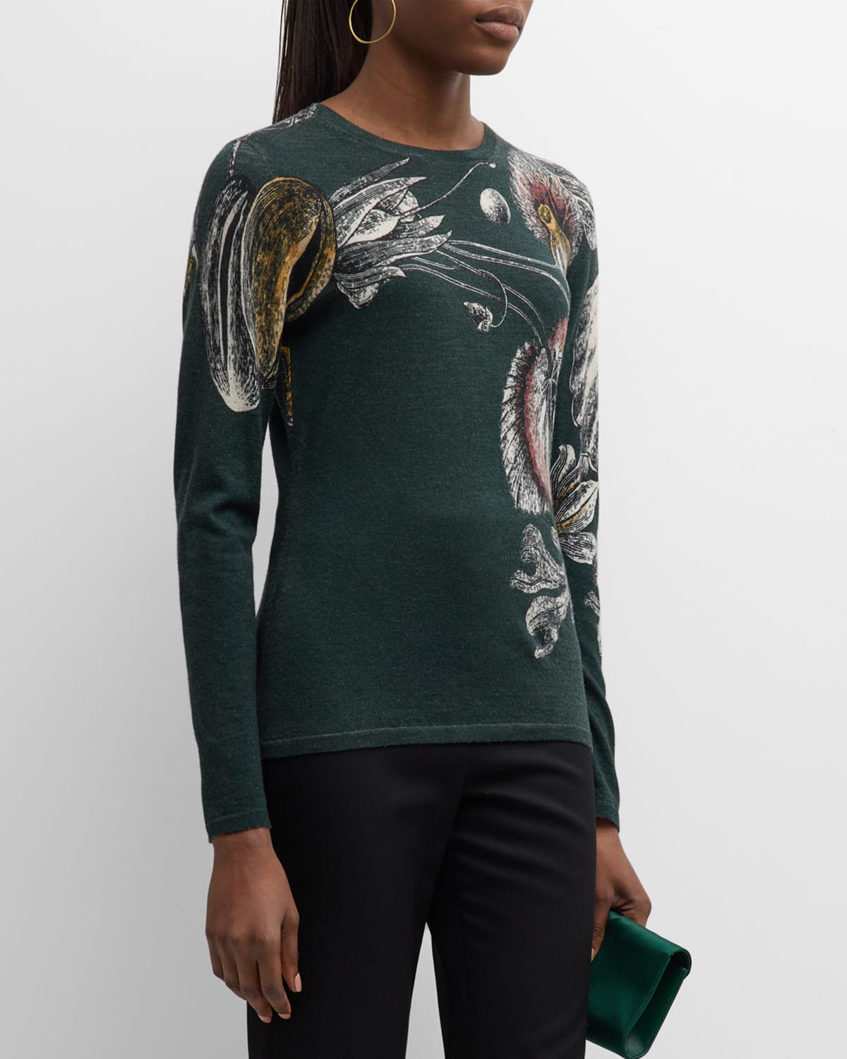 Shop Jason Wu Collection Merino Wool Floral Print Sweater In Seagreen Multi