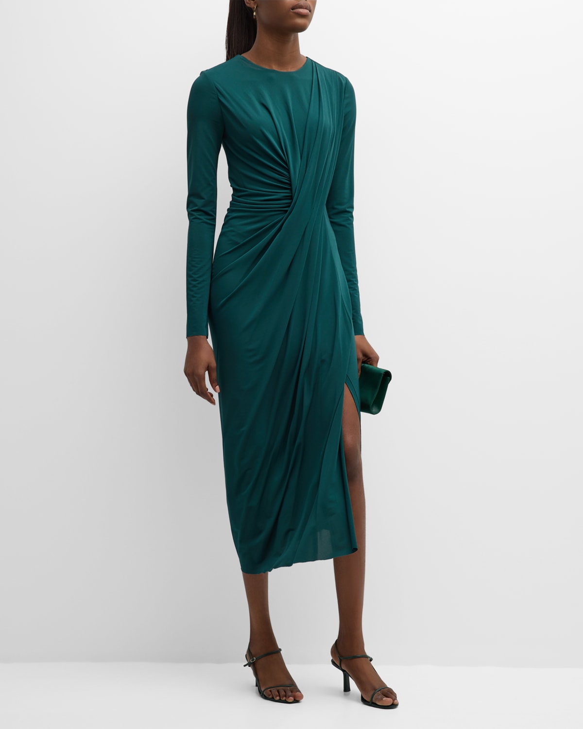 Shop Jason Wu Collection Sheer Jersey Draped Midi Dress In Seagreen