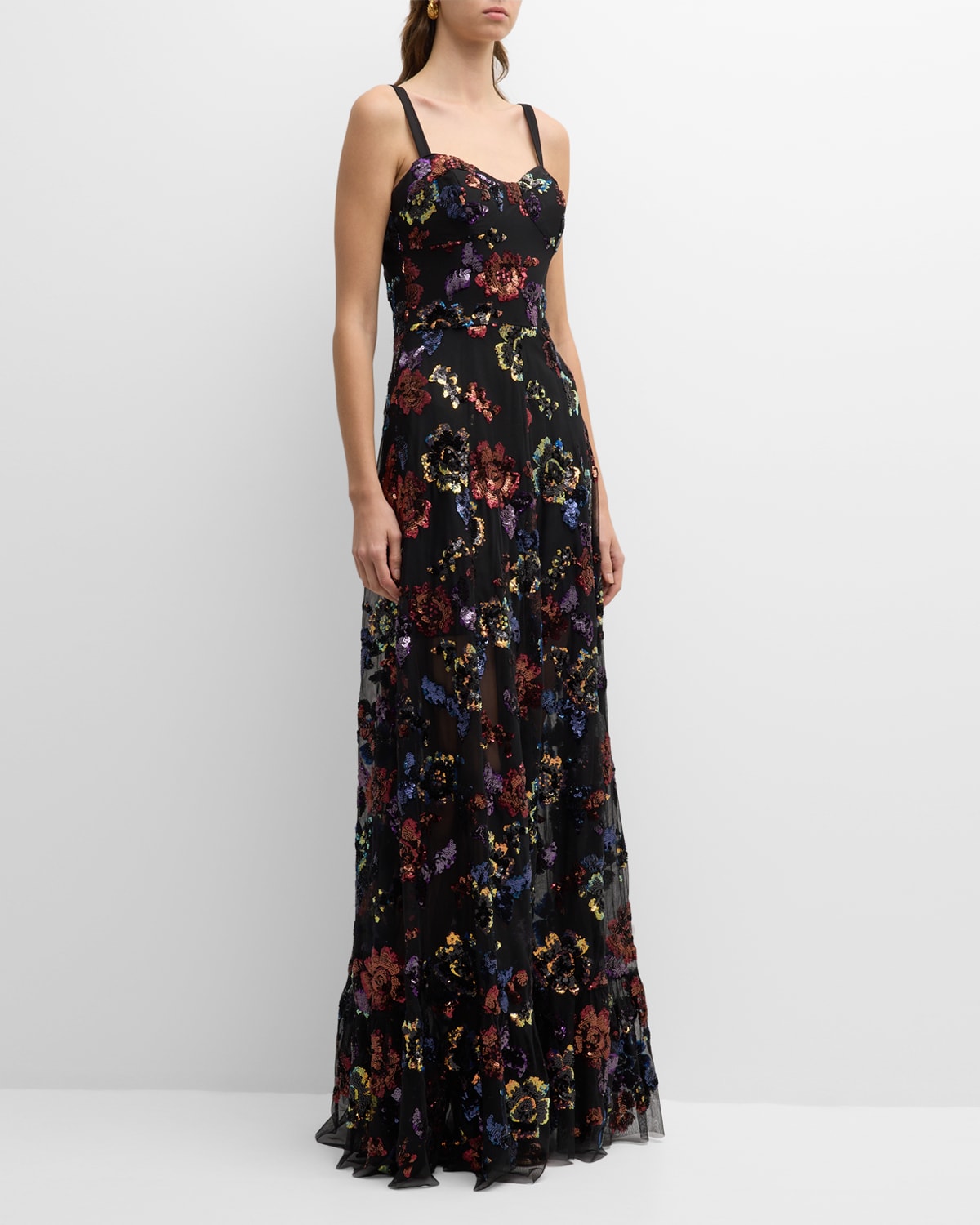 Dress The Population Black Label Anabel Floral Sequin Sweetheart Gown In Black Multi