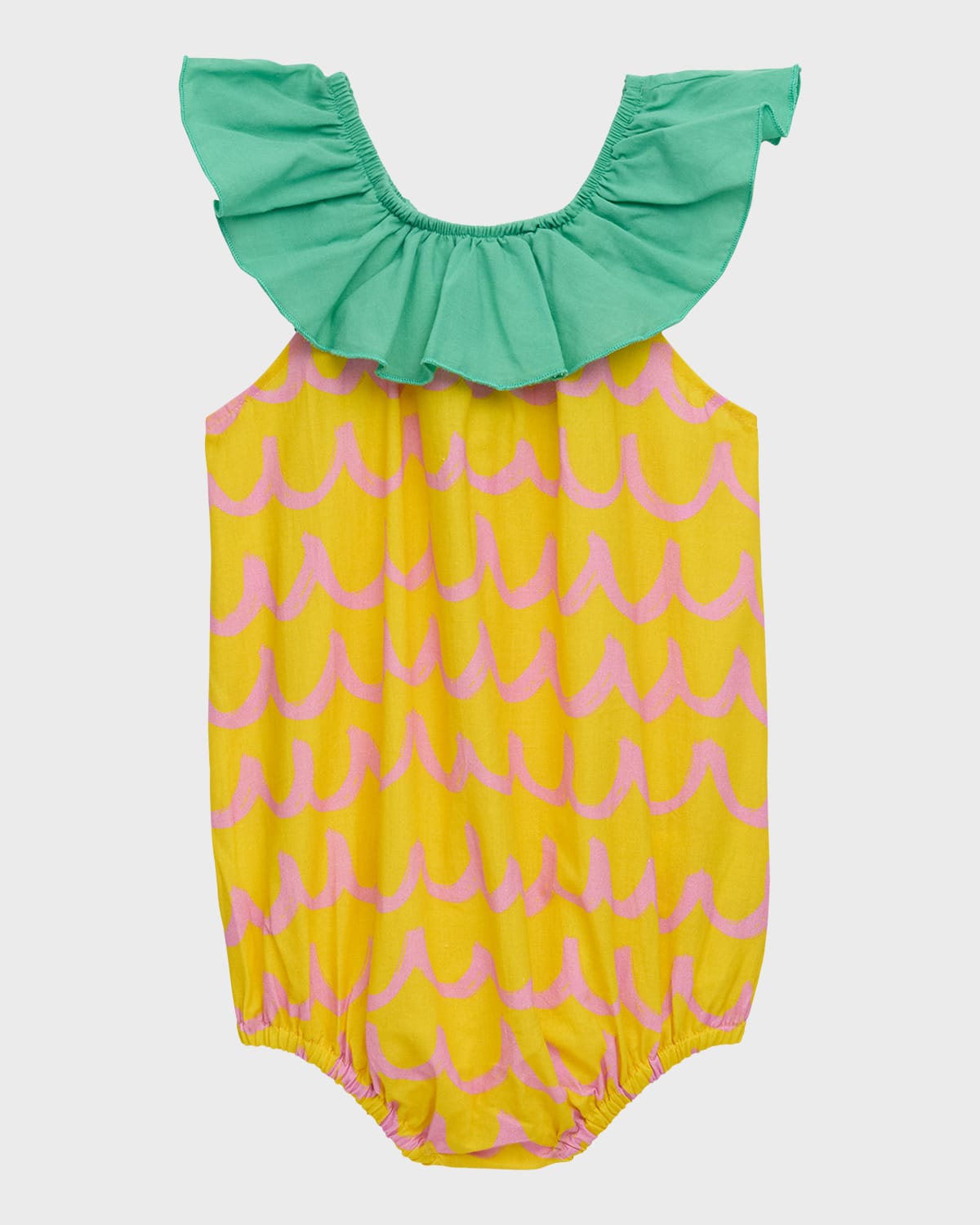 Stella Mccartney Kids' Girl's Pineapple Waves Bubble Romper In Yellow