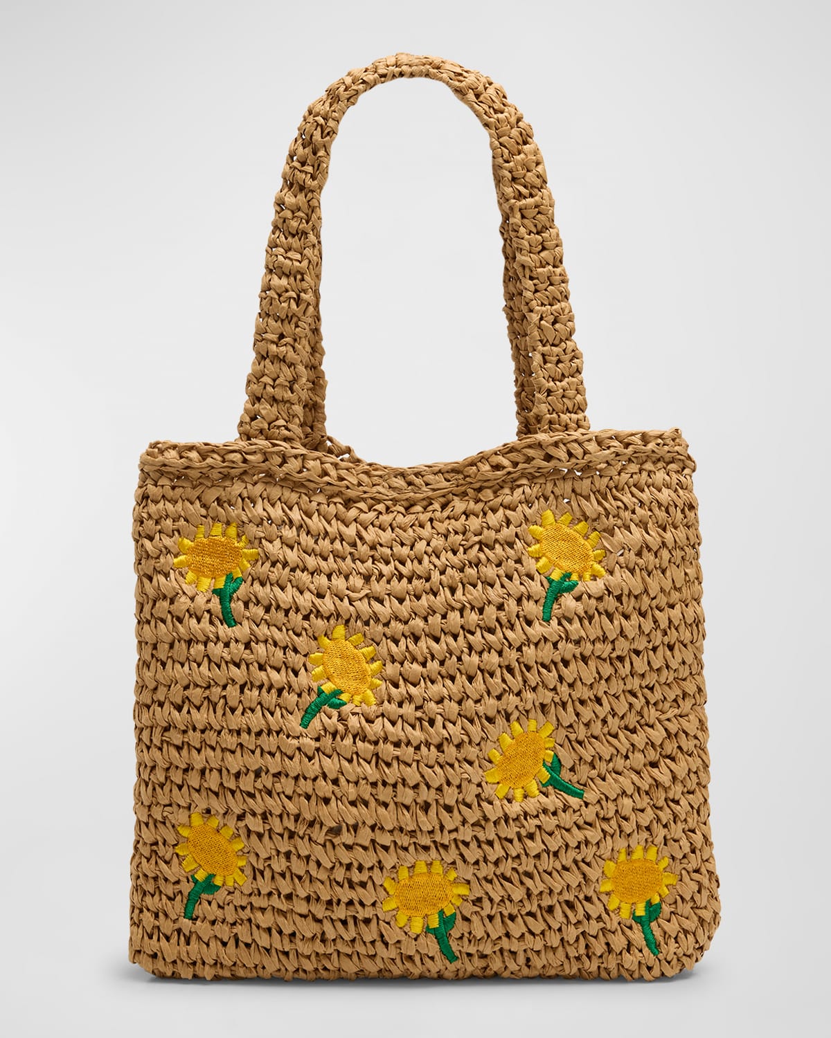 Shop Stella Mccartney Girl's Raffia Tote Bag With Sunflowers Embroidery In Beige