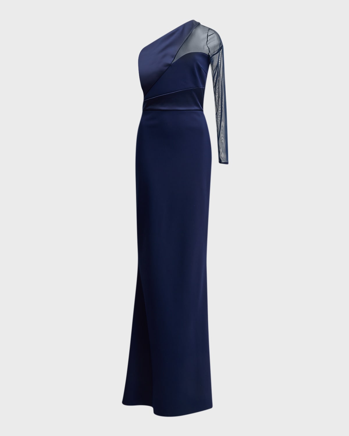 Chiara Boni La Petite Robe Avio One-shoulder Illusion-sleeve Trumpet Gown In Navy