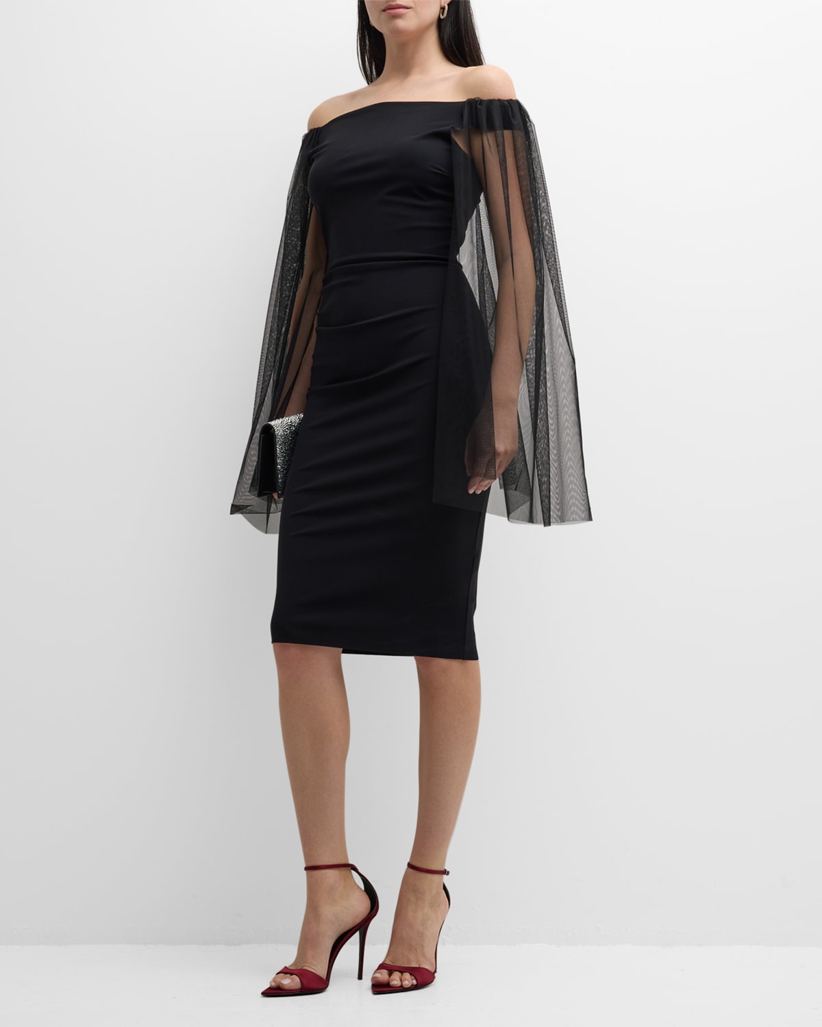 Chiara Boni La Petite Robe Gabris Off-shoulder Cape-sleeve Midi Dress In Black