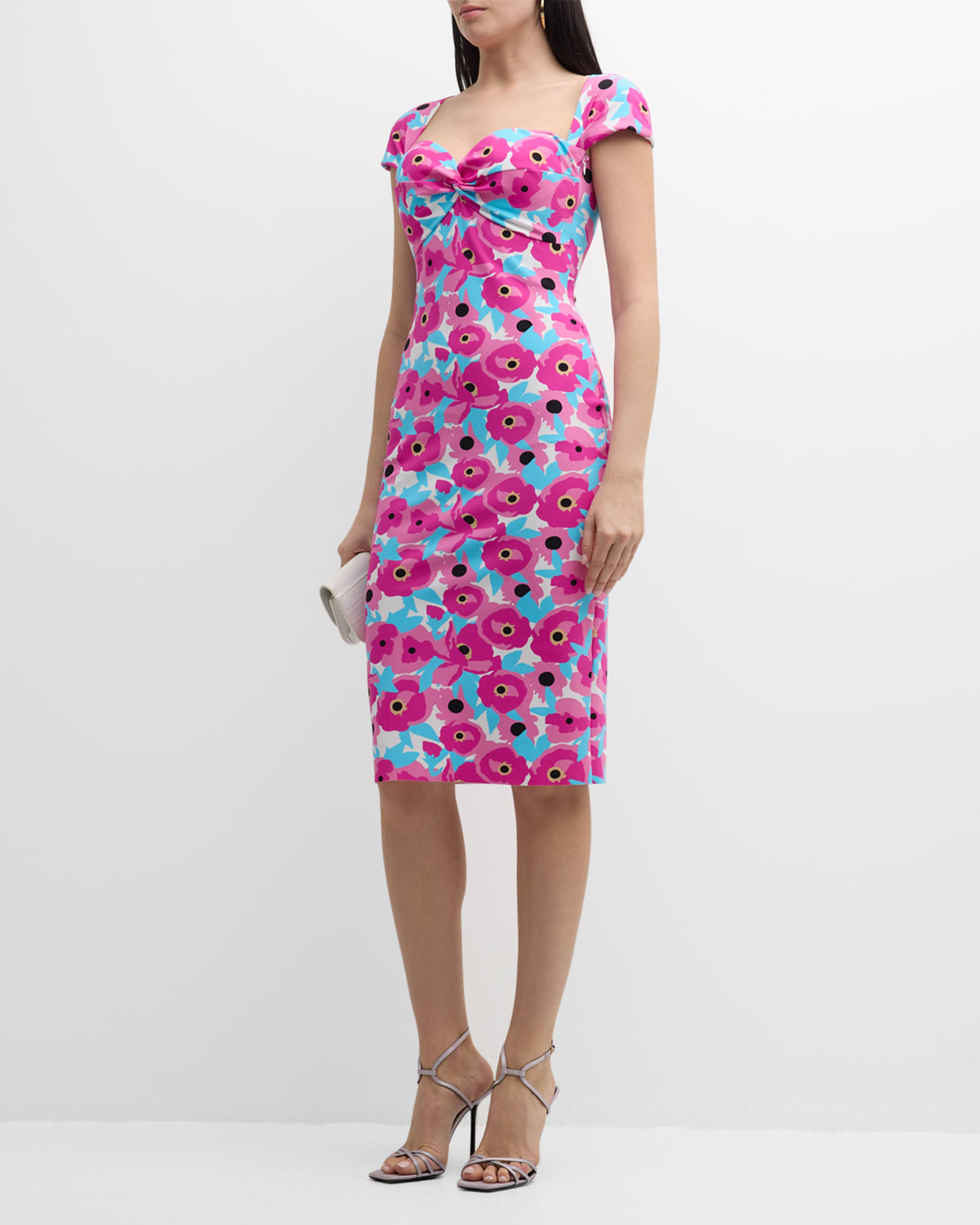 Shop Chiara Boni La Petite Robe Battiata Floral-print Twist-front Midi Dress In Candy Blossom