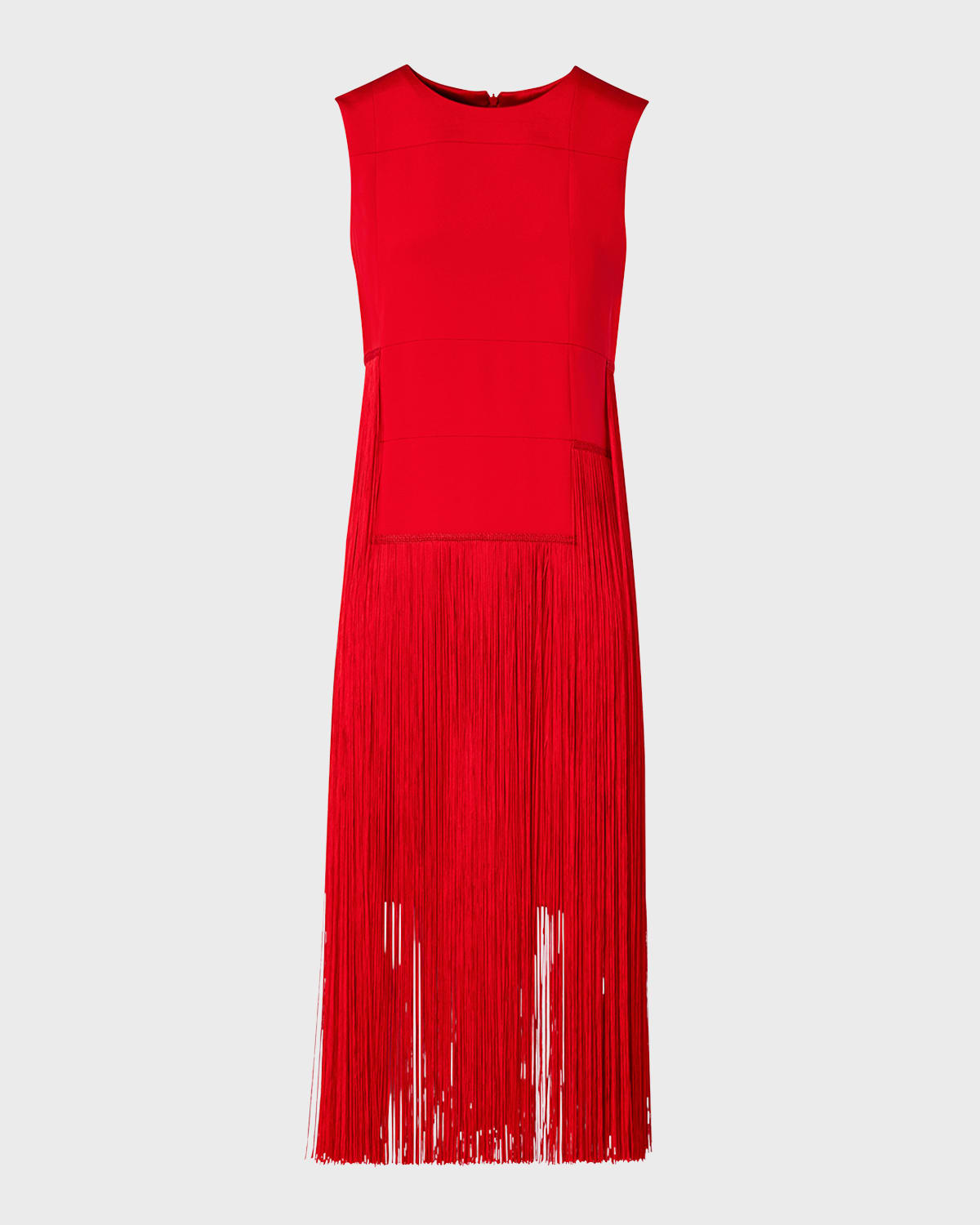 Shop Akris Silk Crepe Fringe Midi Dress In Poppy