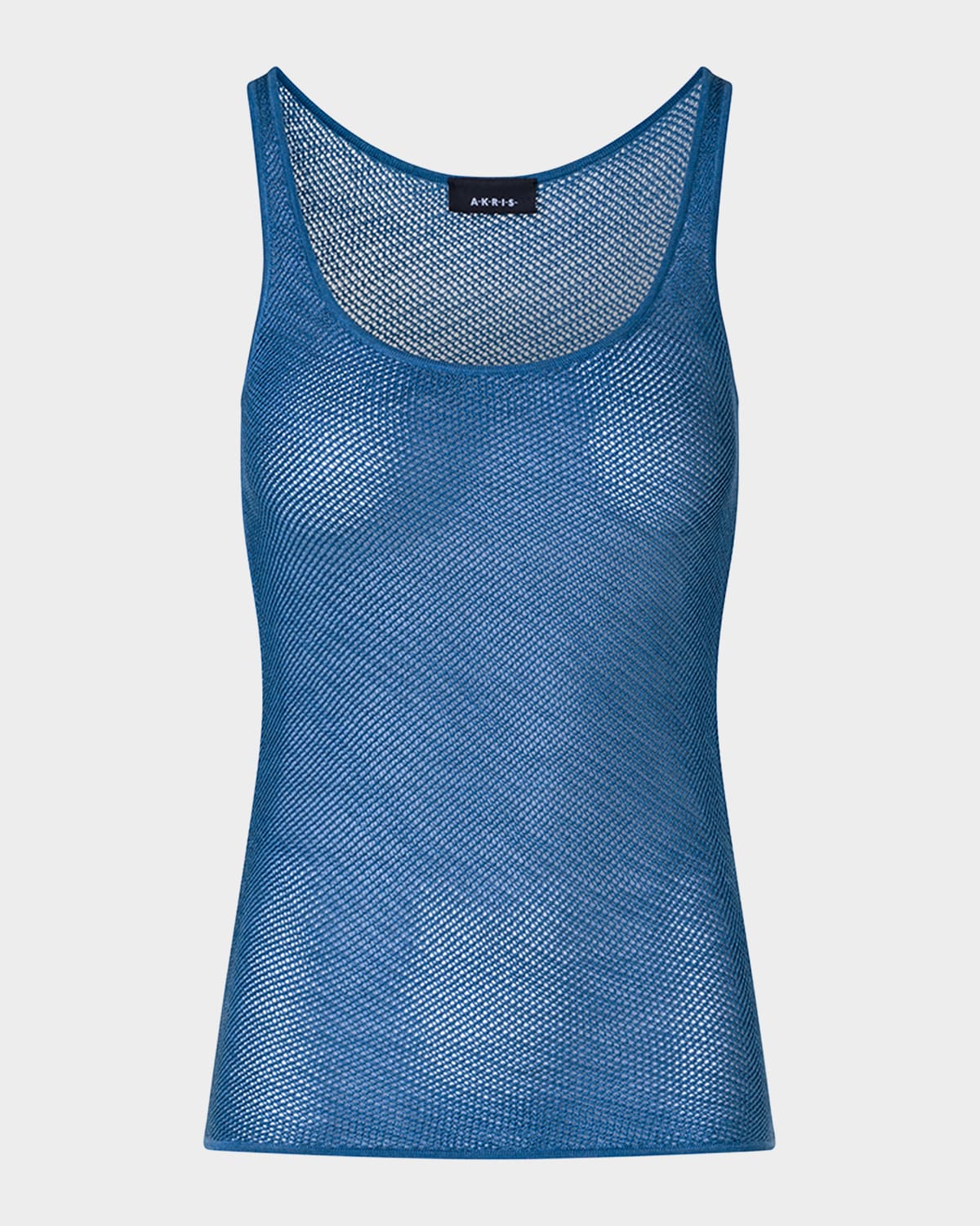 Akris Silk Knit Grid Tank Top In Medium Denim