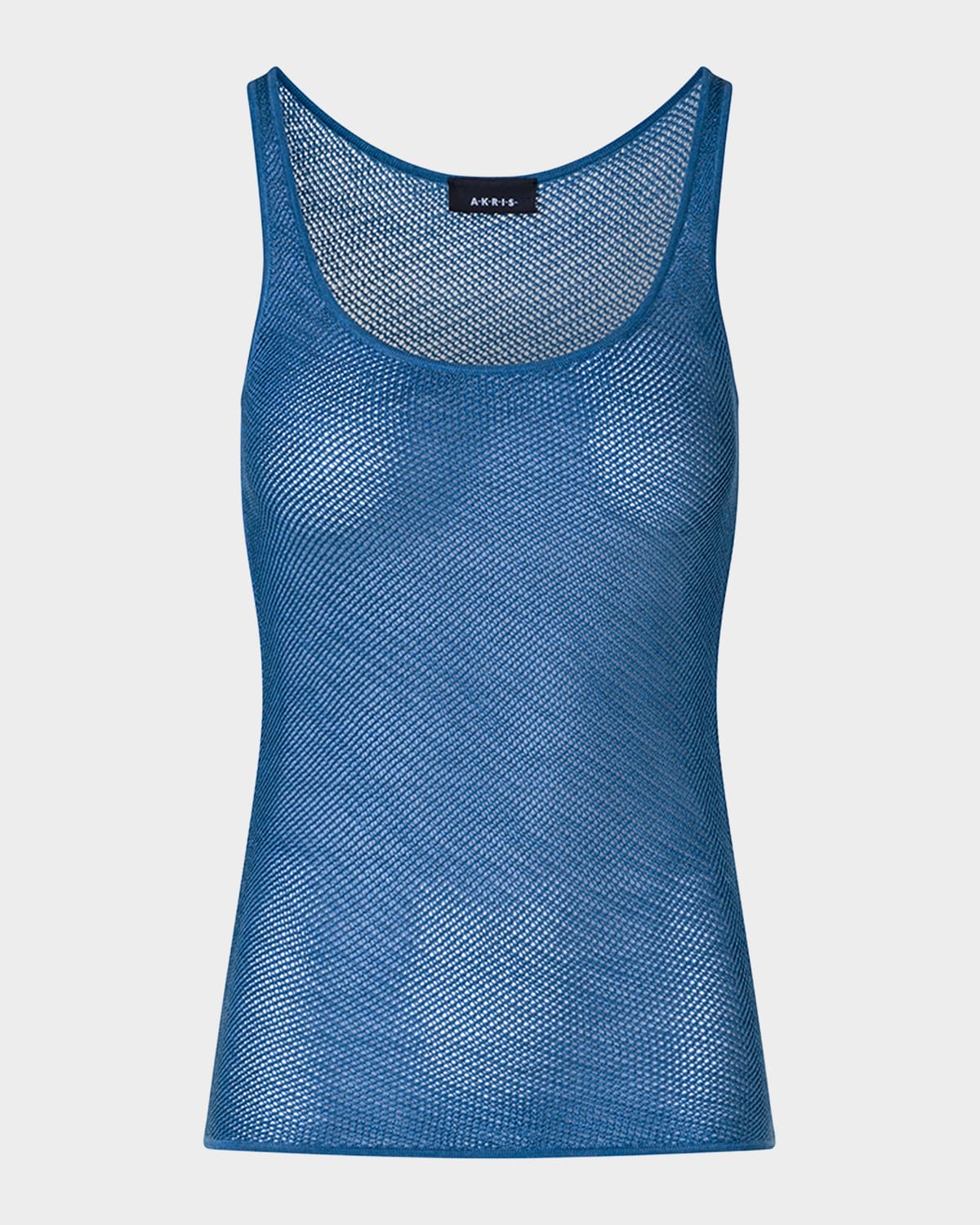 Shop Akris Silk Knit Grid Tank Top In Medium Denim