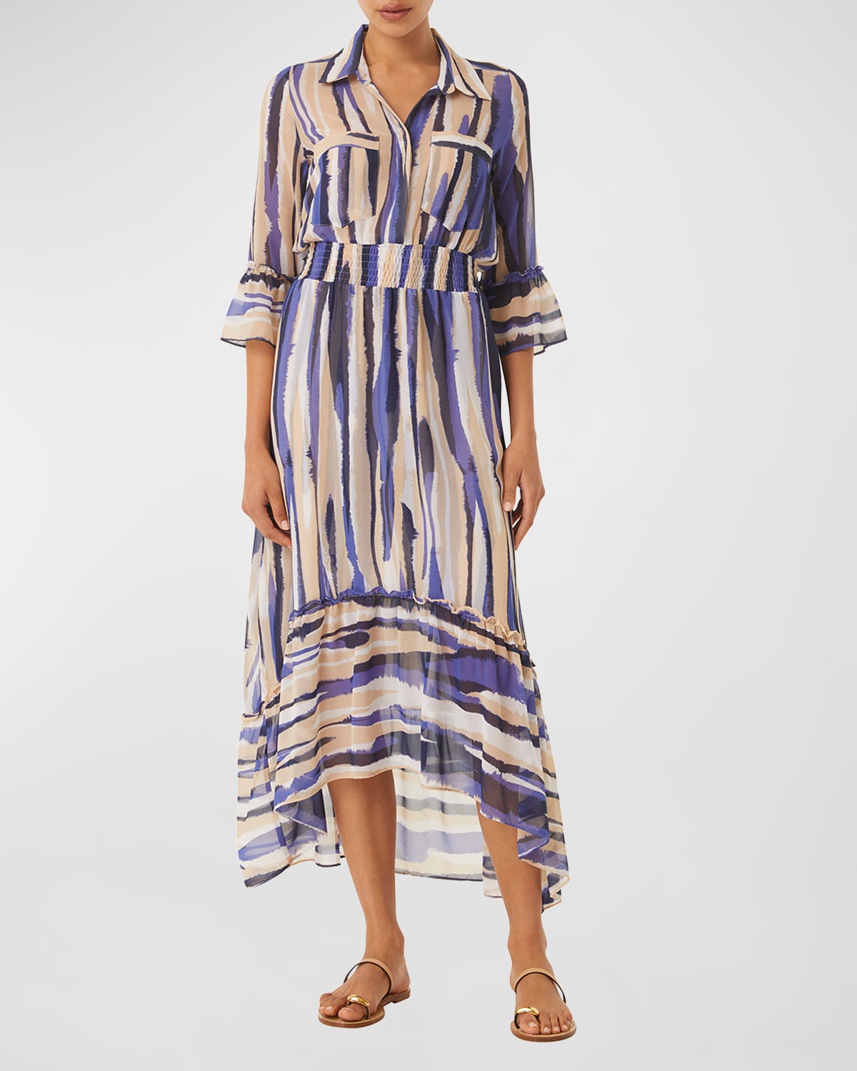 Misa Ofelia Midi Chiffon Shirt Dress In Striped Instinct