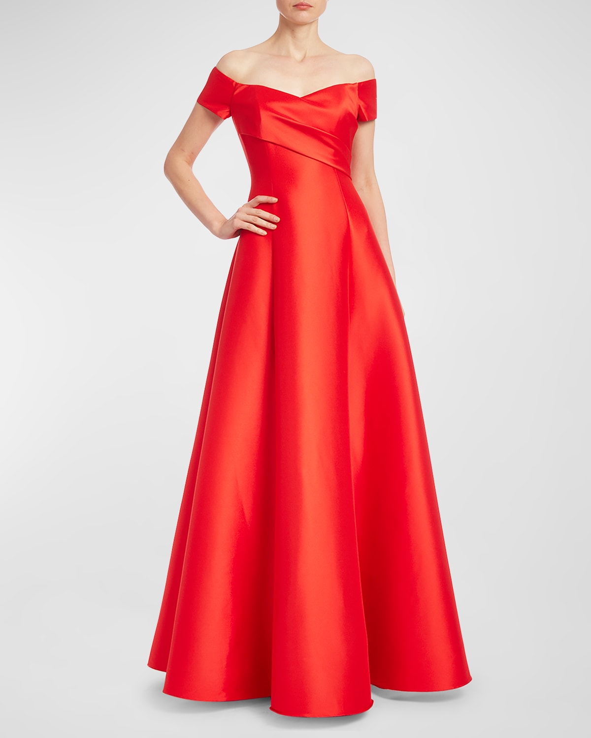 Off-Shoulder Pleated A-Line Gown