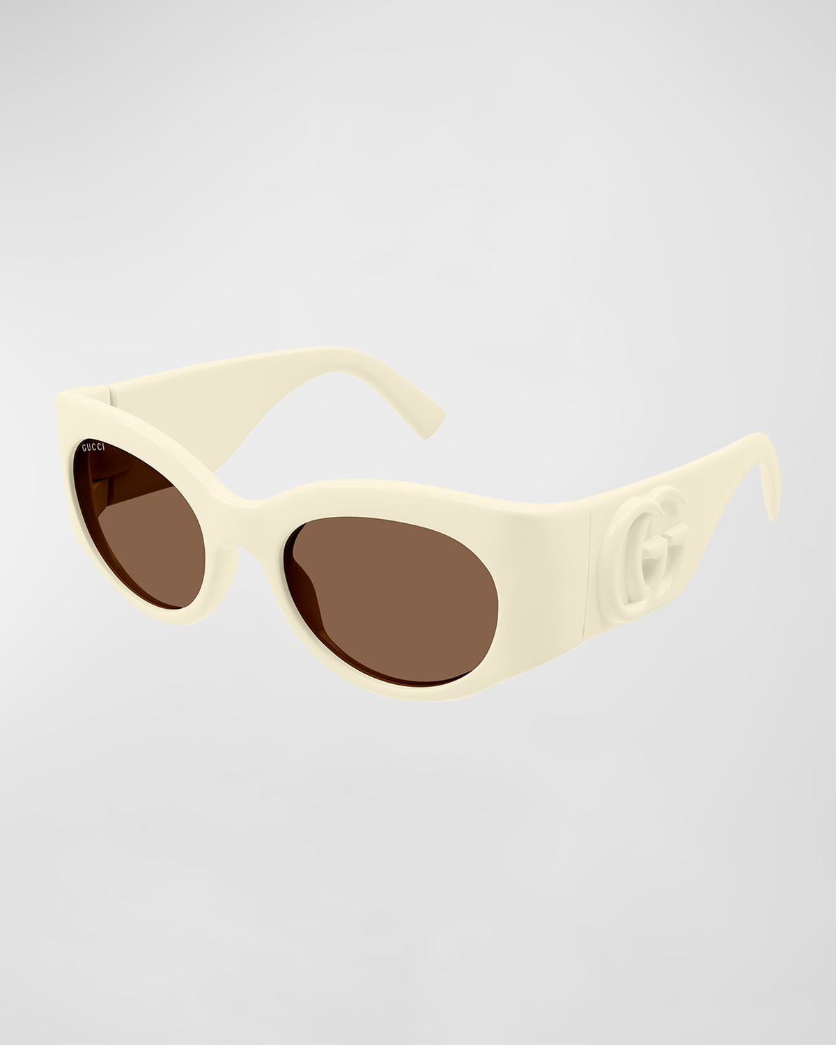 Shop Gucci Gg Plastic Round Sunglasses In Ivory