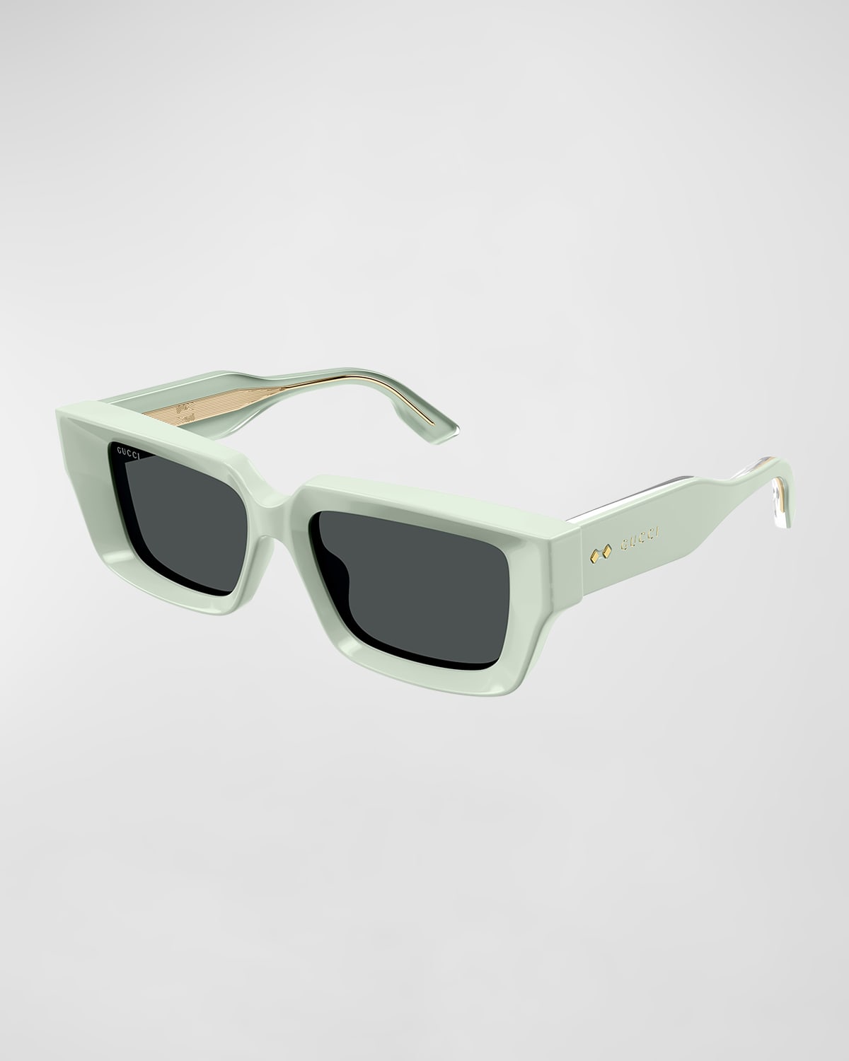 Shop Gucci Beveled Acetate Rectangle Sunglasses In Green