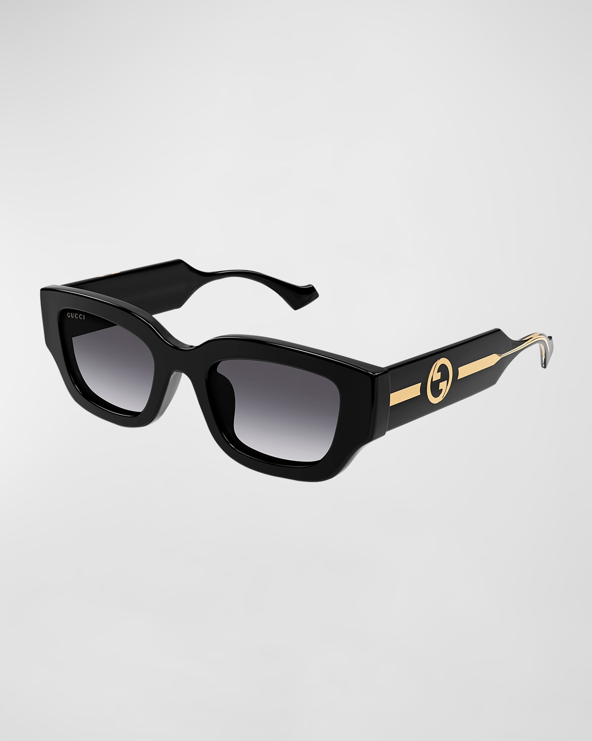 Shop Gucci Gg Logo Plastic Rectangle Sunglasses In Black