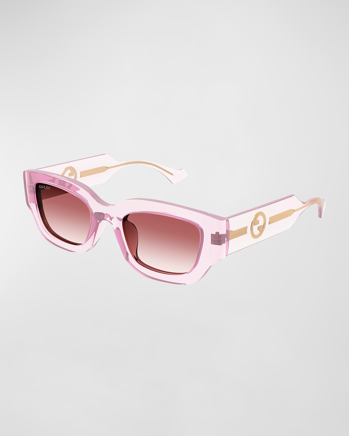 Shop Gucci Gg Logo Plastic Rectangle Sunglasses In Pink
