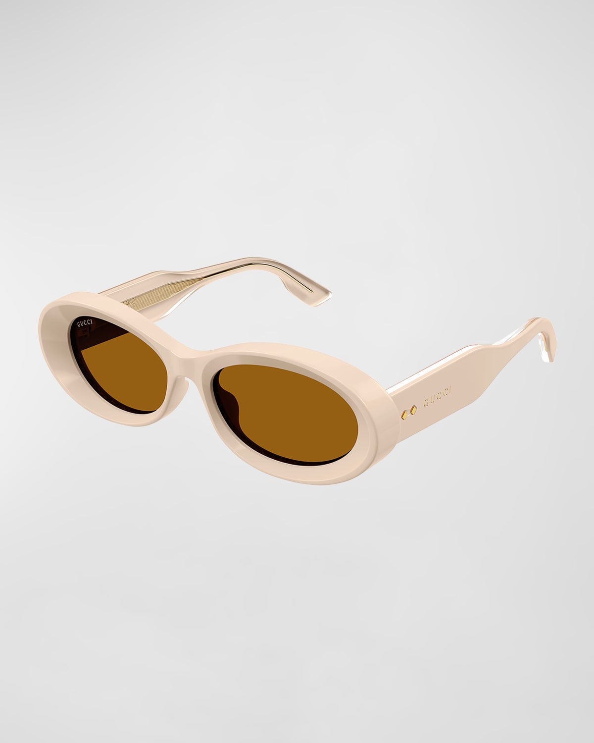 Shop Gucci Beveled Acetate Oval Sunglasses In Beige