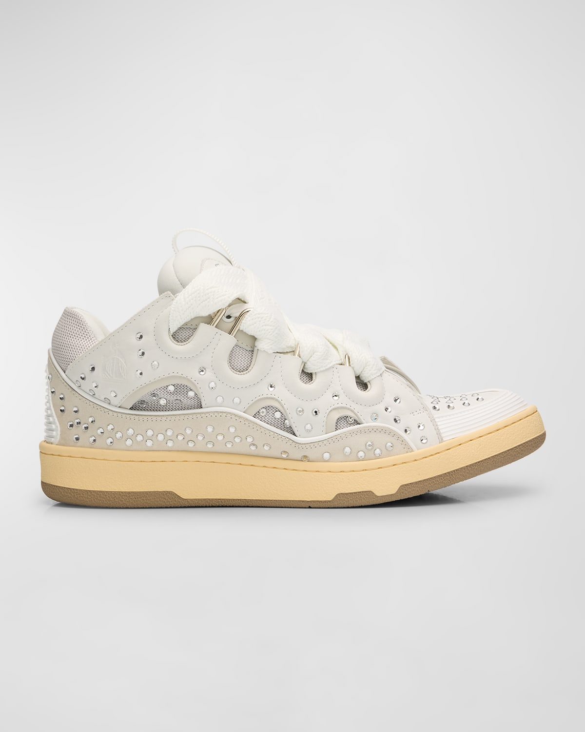 Lanvin Men's Leather And Crystal Curb Fashion Sneakers In 041 - Moon
