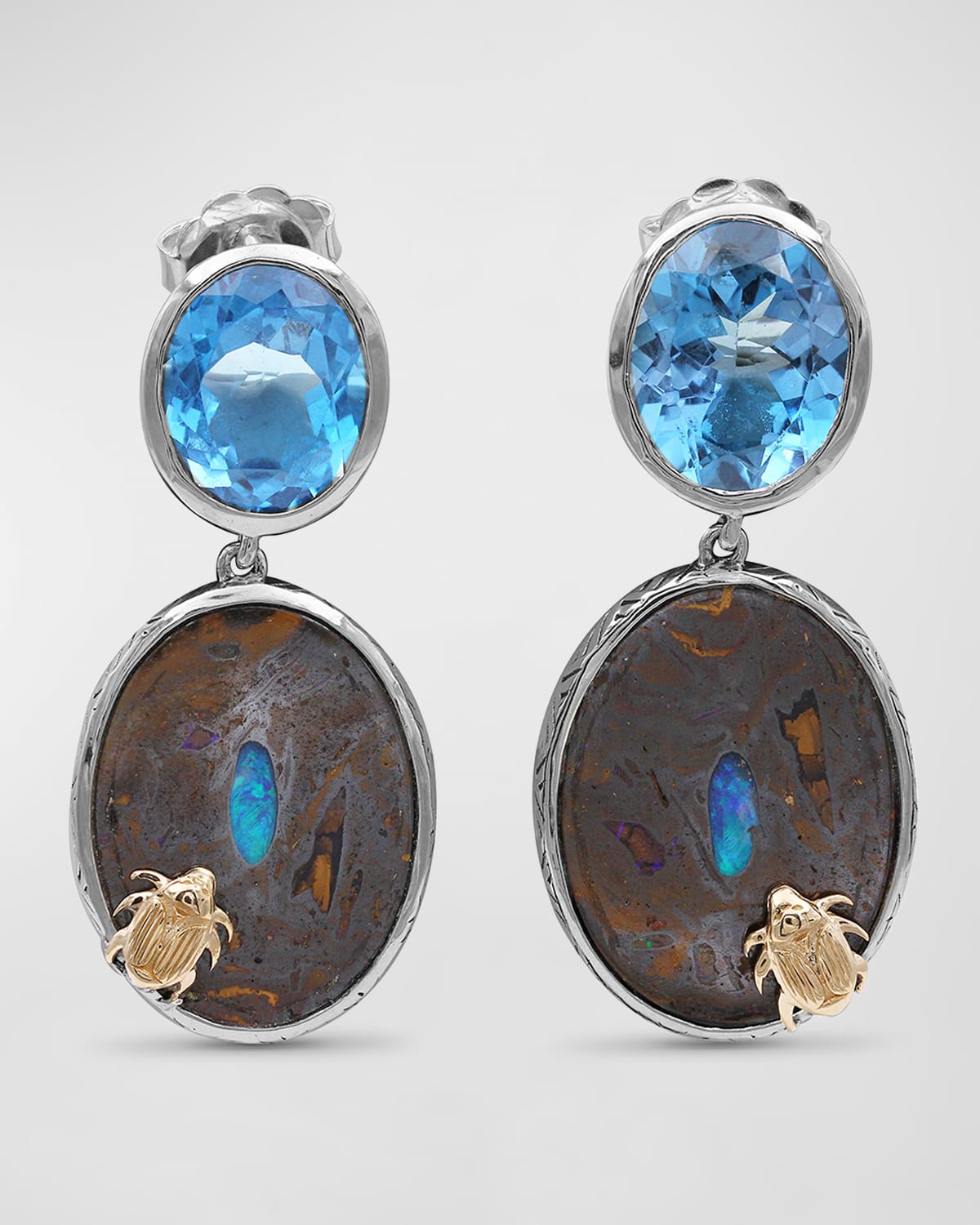 Stephen Dweck London Blue Topaz and Yowah Opal Drop Earrings