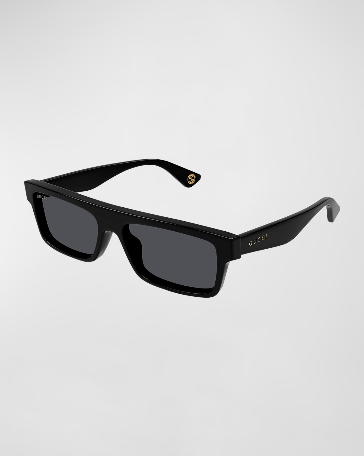 Shop Gucci Men's Plastic Rectangle Sunglasses In Black