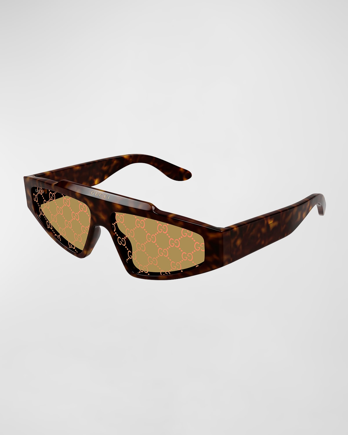 Shop Gucci Men's Acetate Rectangle Sunglasses With Gg Lens In Avana