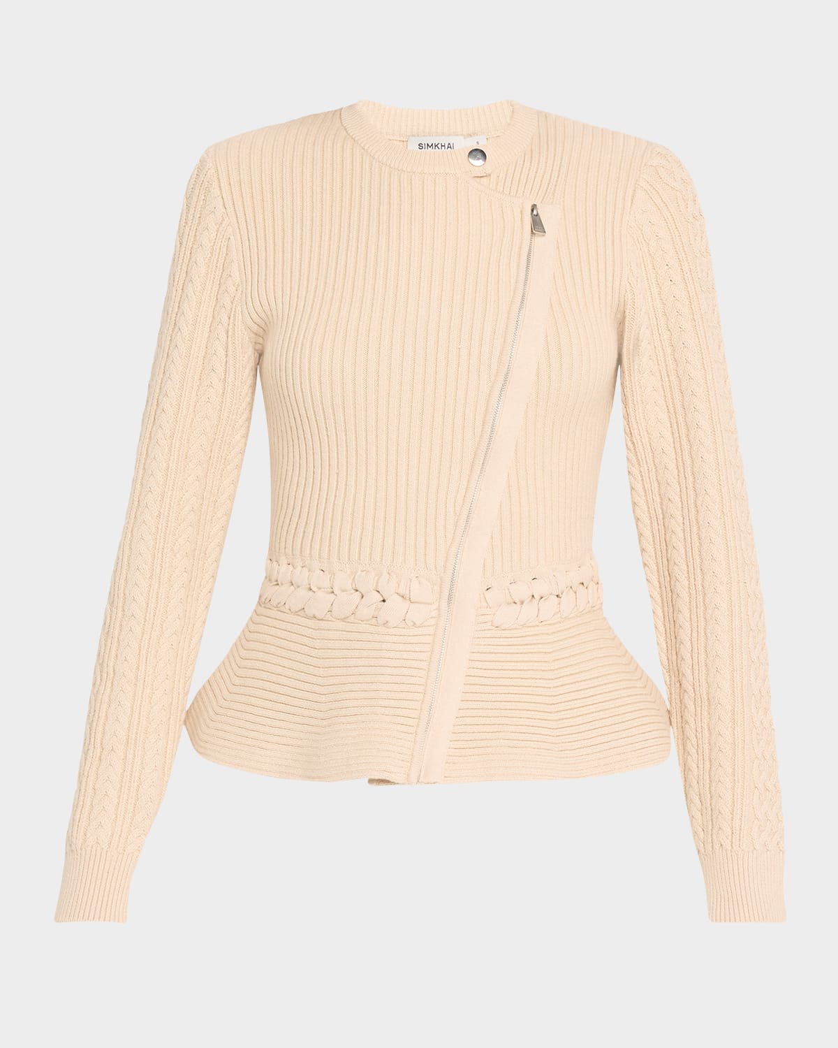 Simkhai Andi Peplum Knit Jacket In Stone