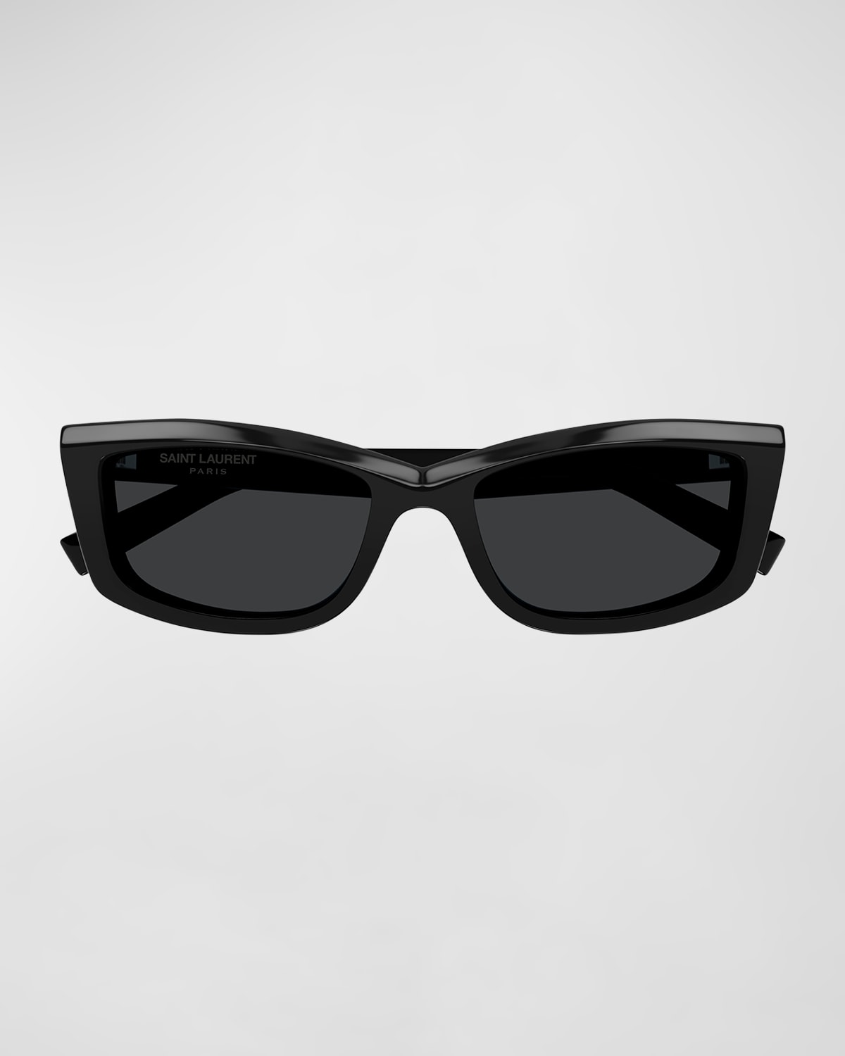 Saint Laurent Logo Acetate Cat-eye Sunglasses In Shiny Solid Black