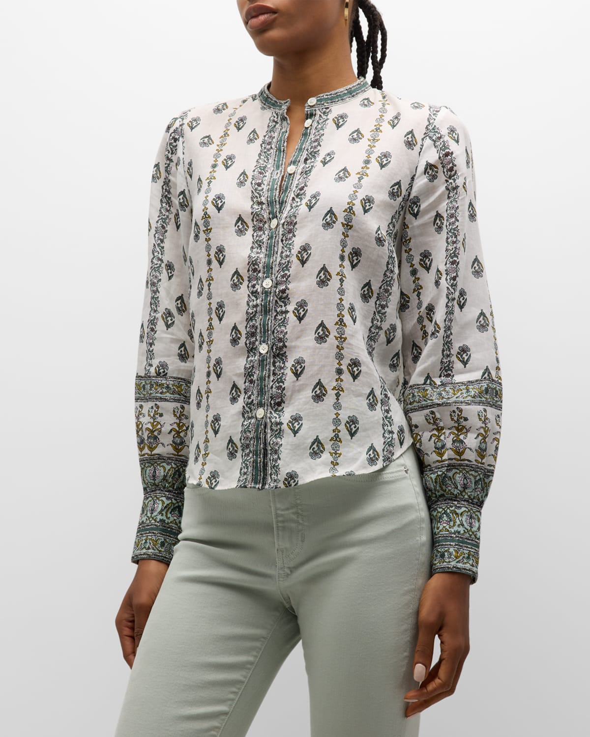 Veronica Beard Thorp Printed Button-front Blouse In Ivory Multi