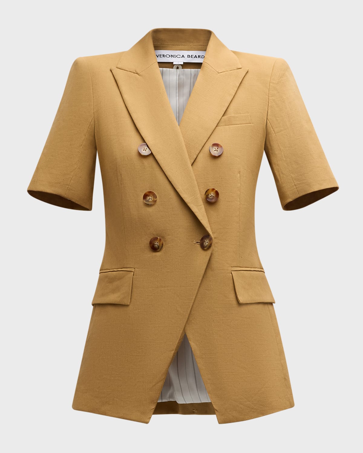 Veronica Beard Atwood Short Sleeve Linen Blend Dickey Jacket In Desert Khaki