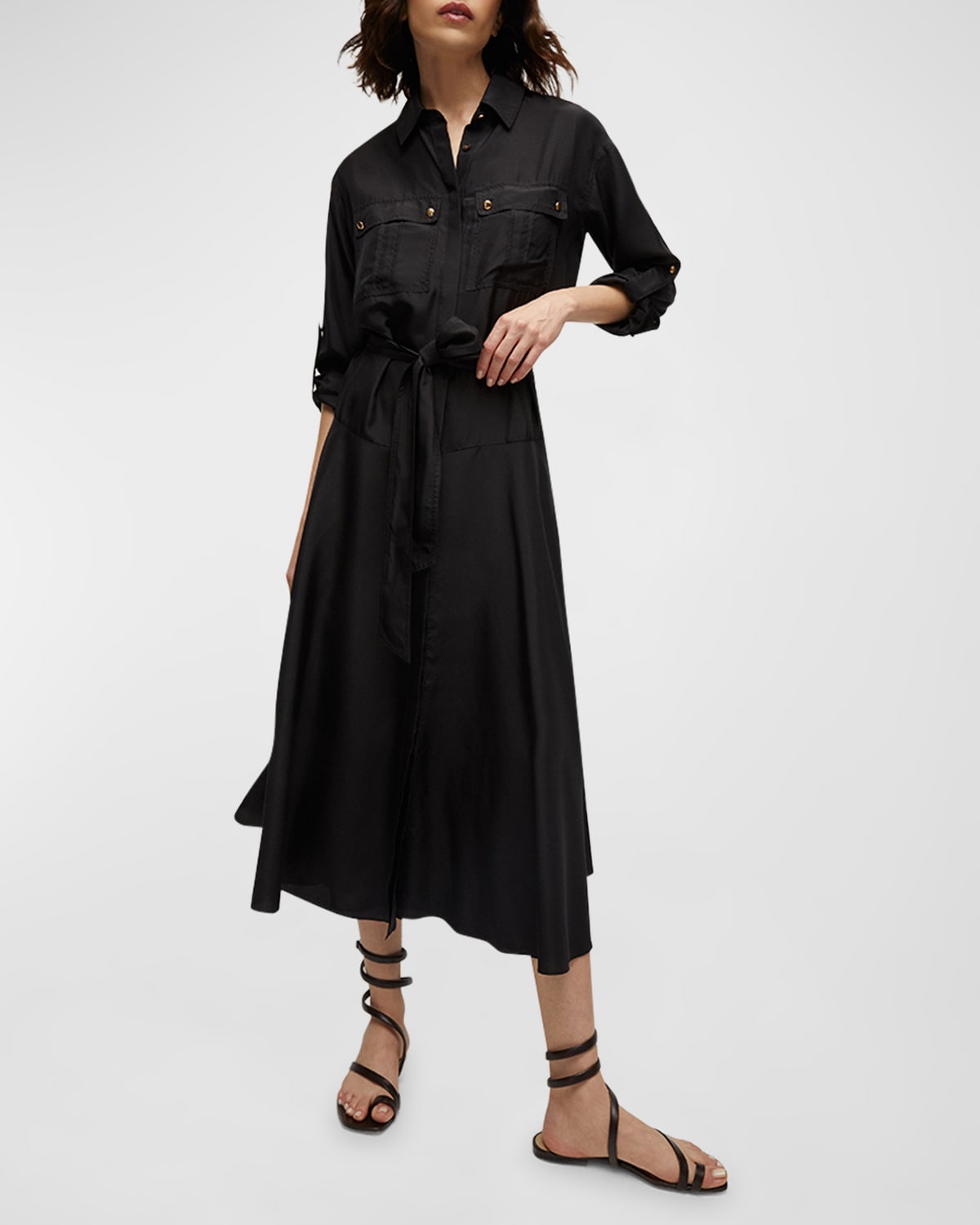 Shop Veronica Beard Camille Belted Silk Shirtdress In Black