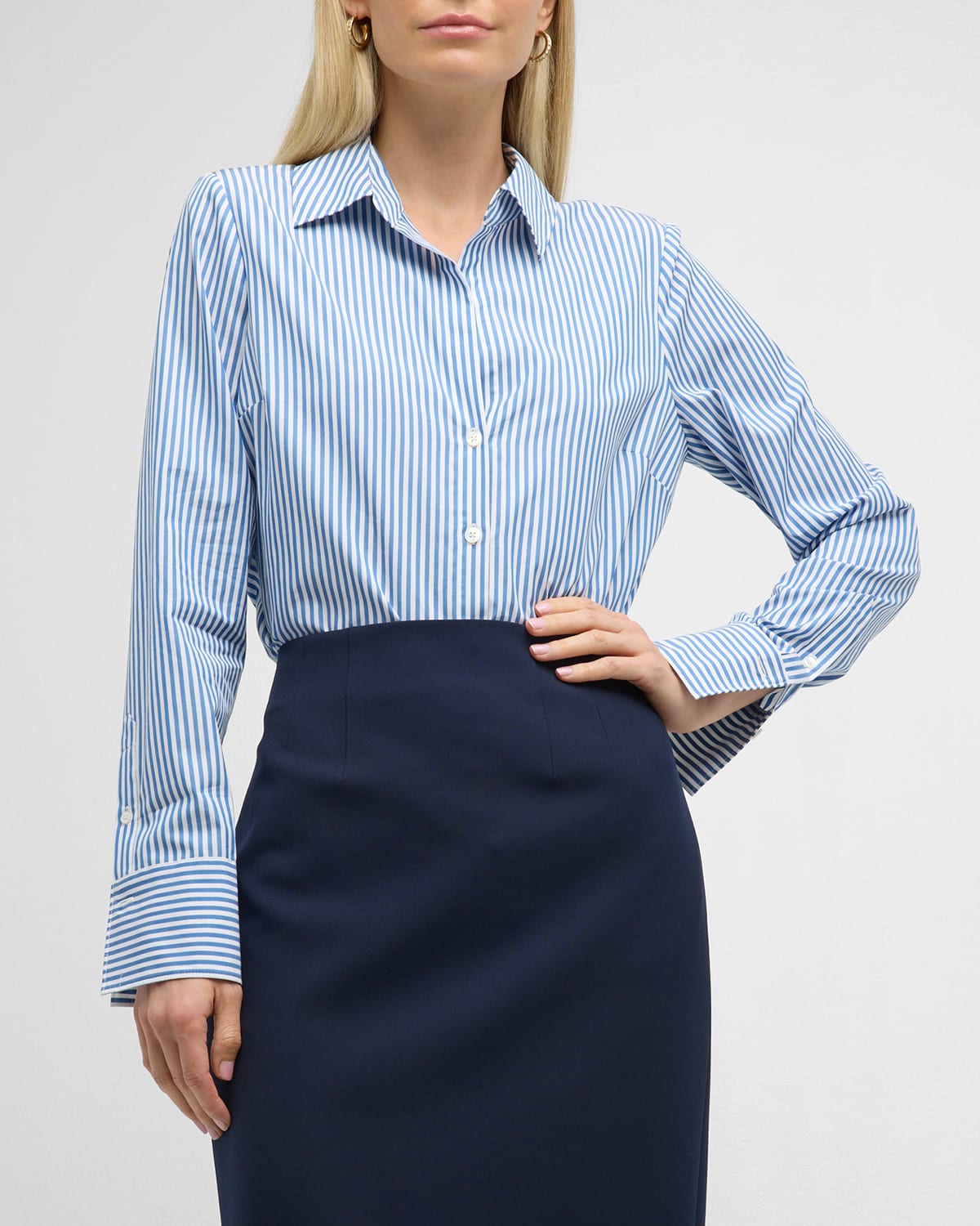 Veronica Beard Amelia Striped Button-front Shirt In Blue/white Stripe