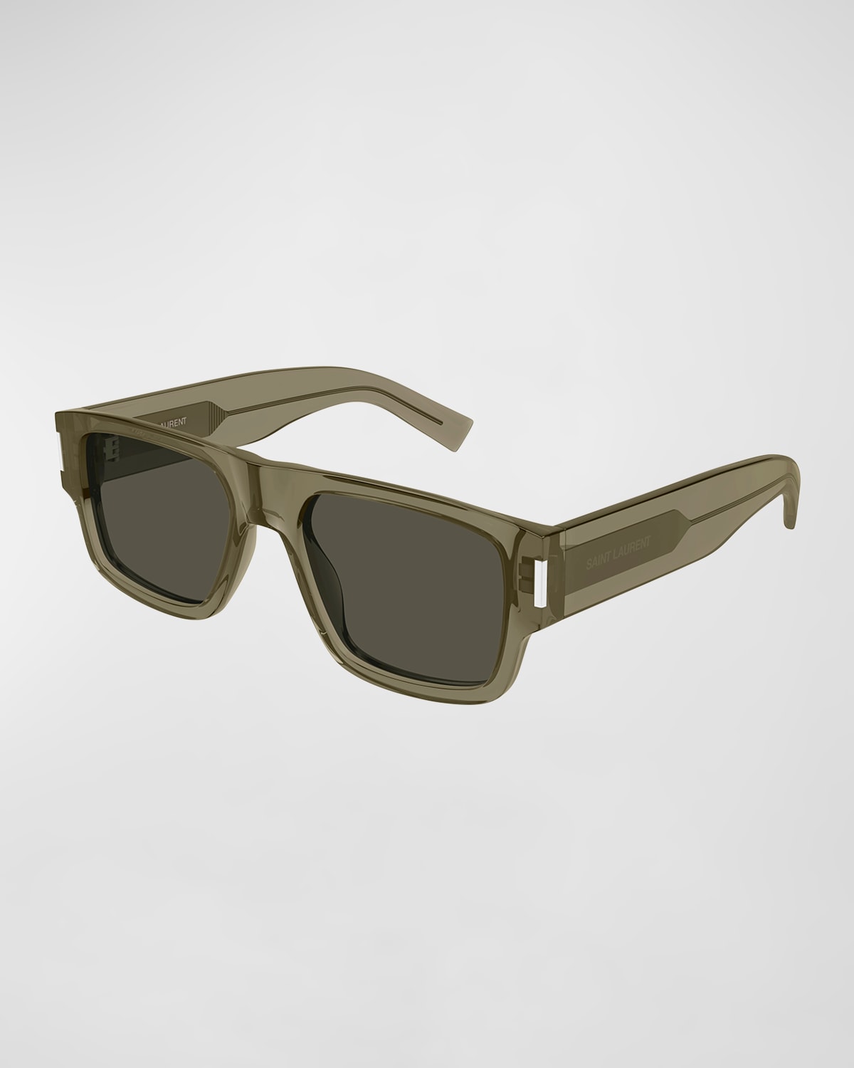 Shop Saint Laurent Men's Sl 659 Acetate Rectangle Sunglasses In Brown