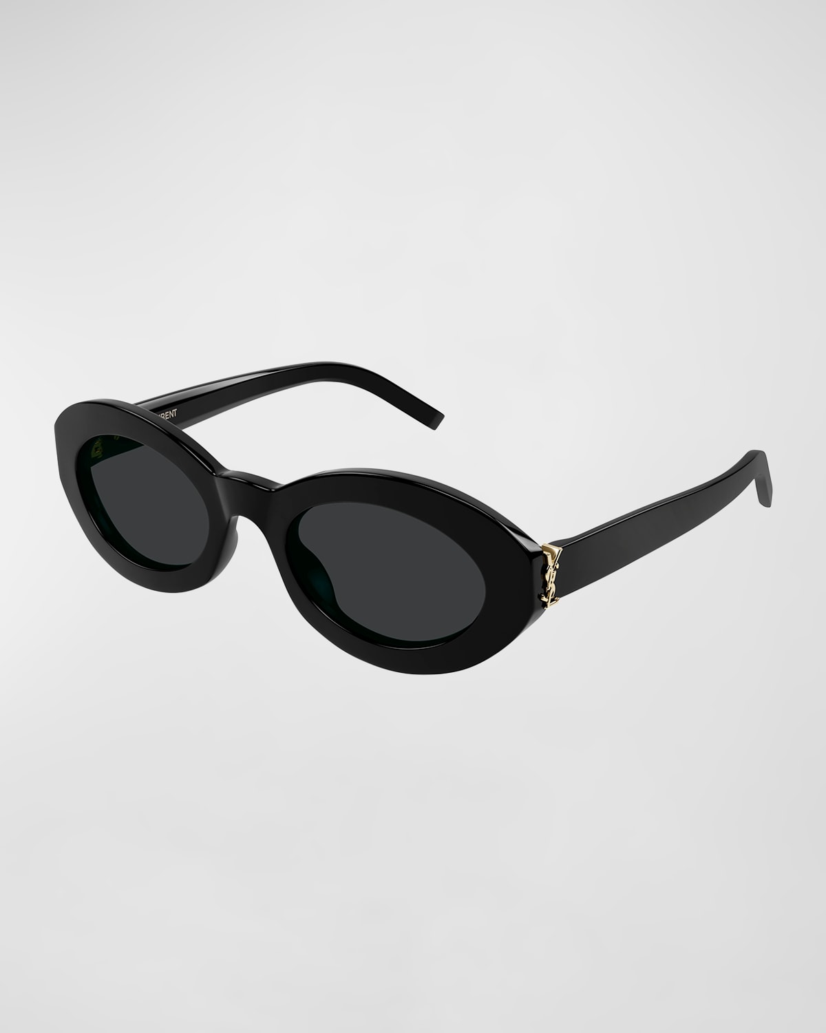 Shop Saint Laurent Ysl Acetate Oval Sunglasses In Shiny Solid Black