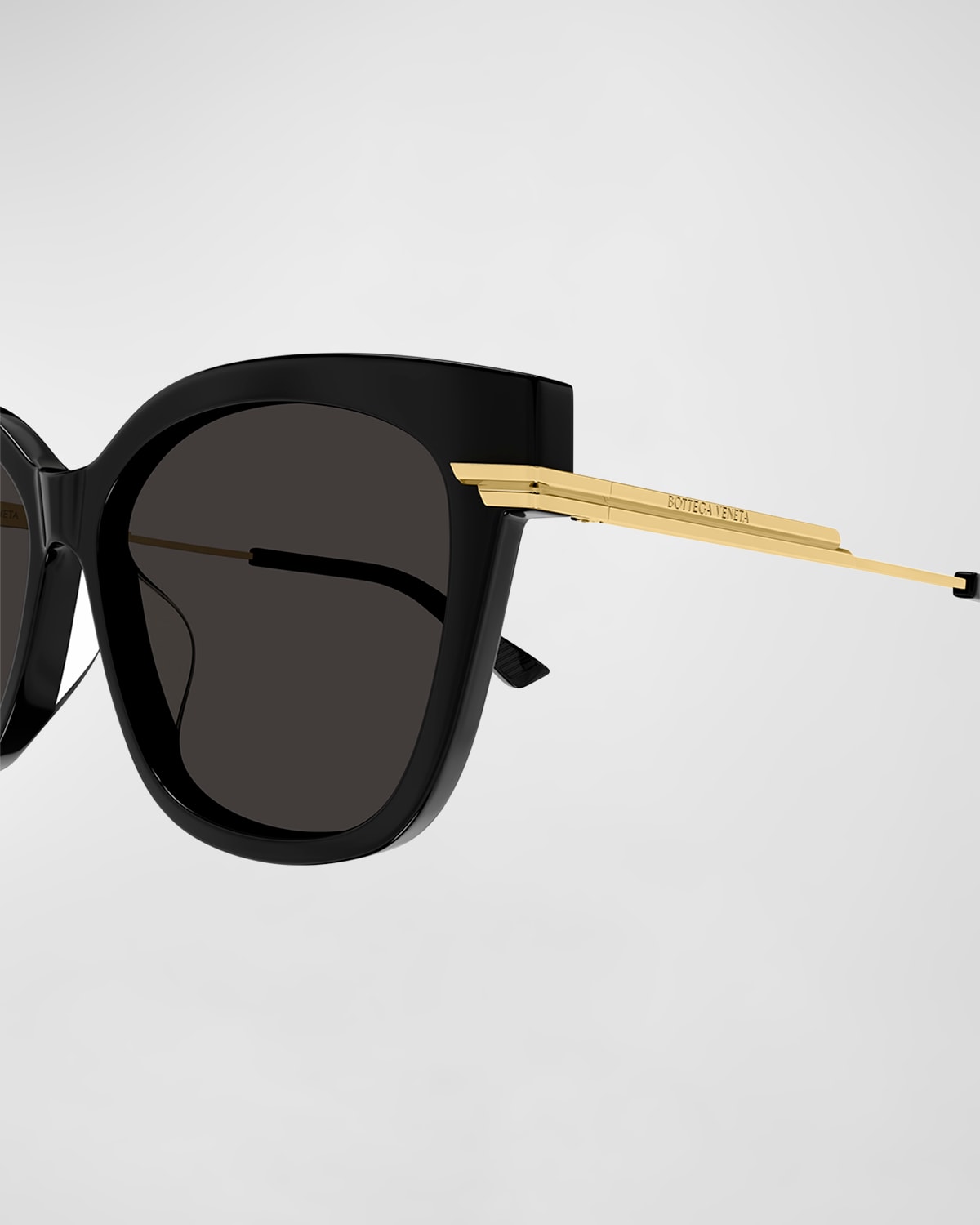 Shop Bottega Veneta Engraved Logo Acetate & Metal Cat-eye Sunglasses In Black