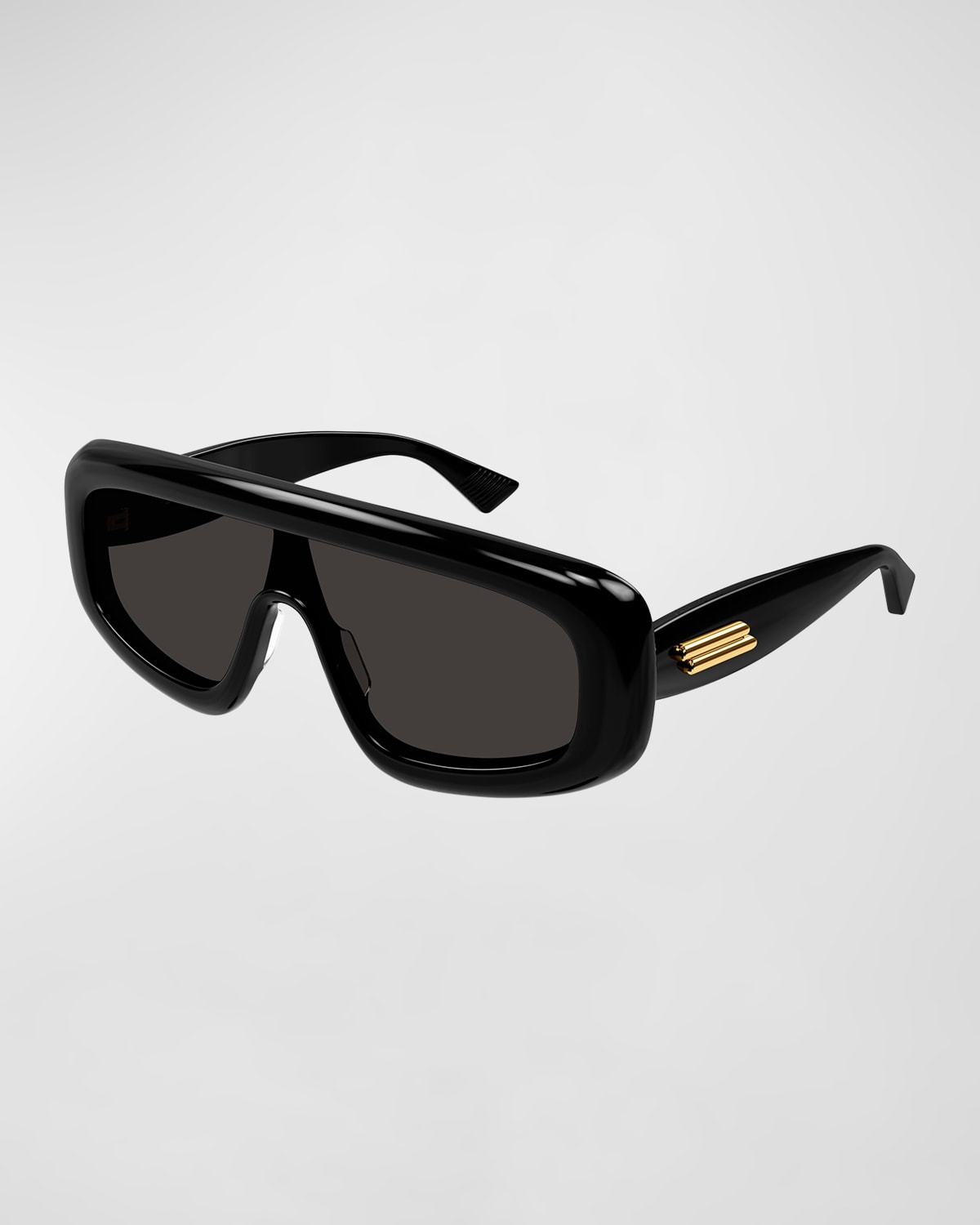 Shop Bottega Veneta Logo Acetate Shield Sunglasses In Black