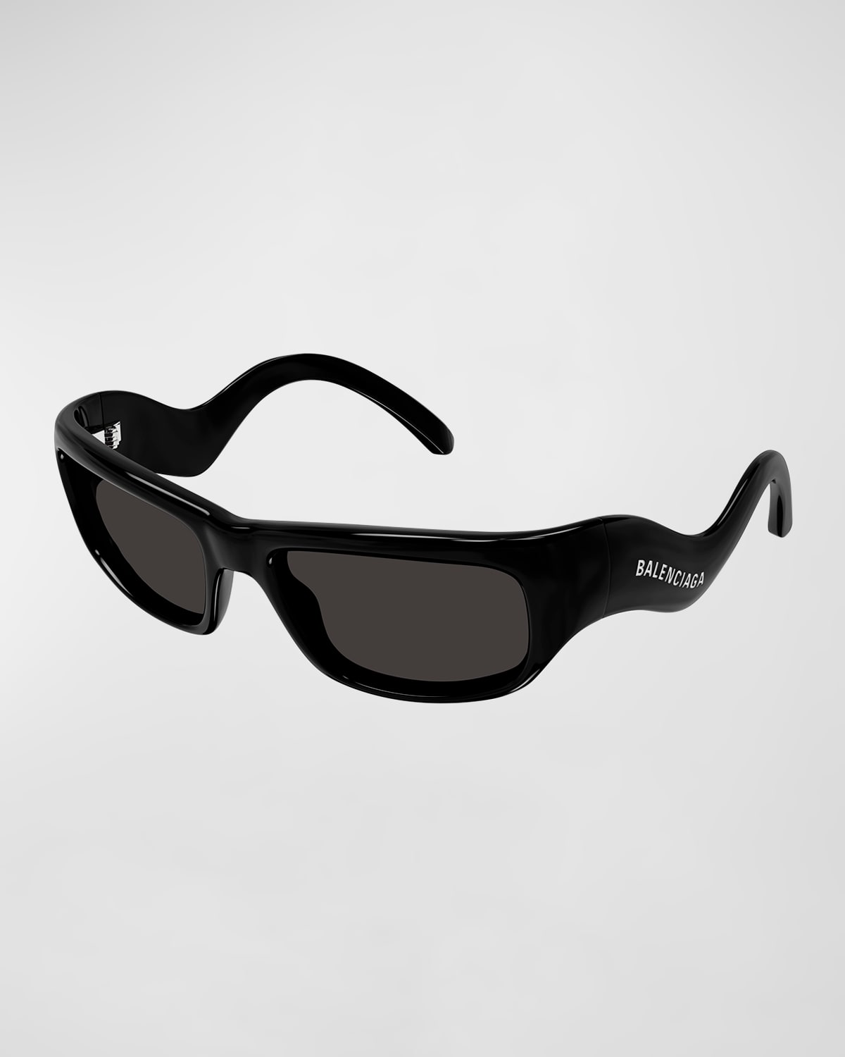 Shop Balenciaga Wavy Plastic Rectangle Sunglasses In Black