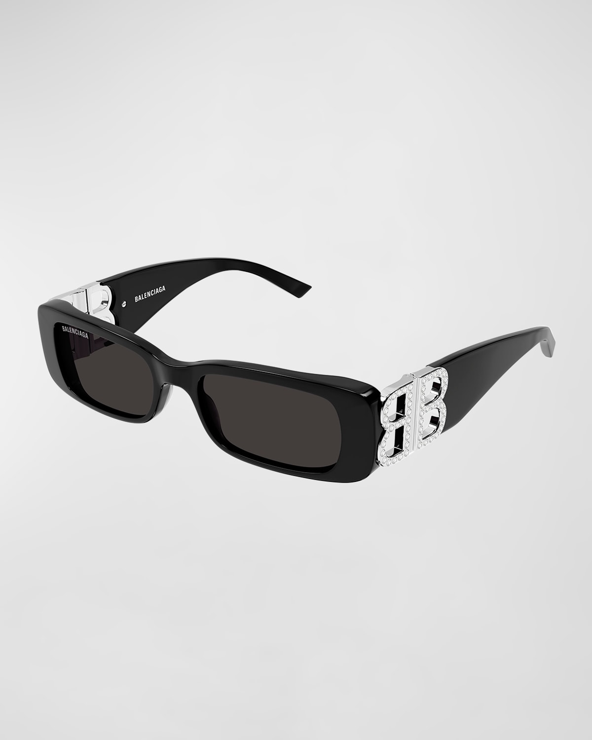 Shop Balenciaga Embellished Bb Acetate Rectangle Sunglasses In Shiny Solid Black