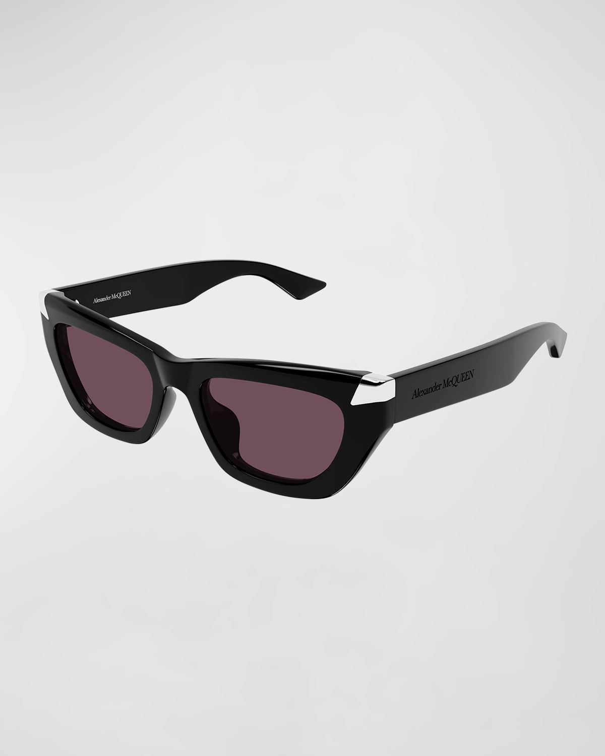 Shop Alexander Mcqueen Silver-tipped Acetate Cat-eye Sunglasses In Black